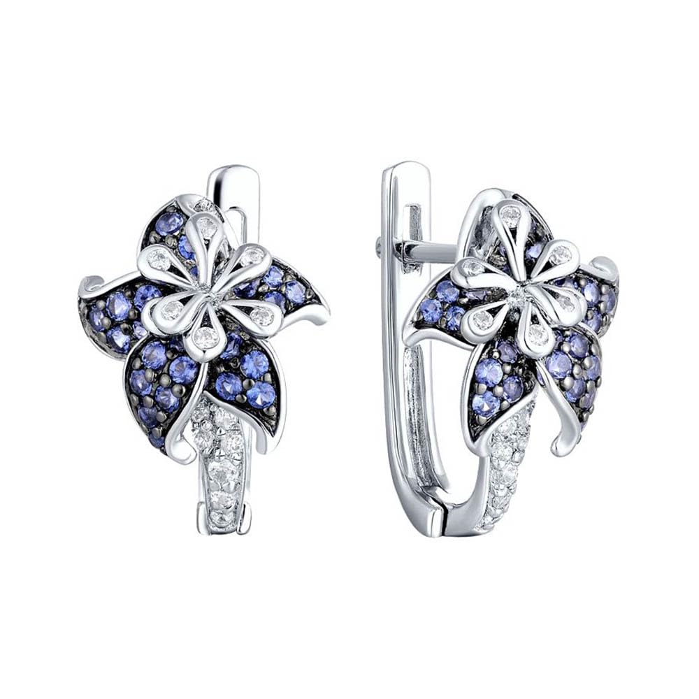 Sokolov Blumen 925 Silber Ohrringe blau-weiß Zirkonia