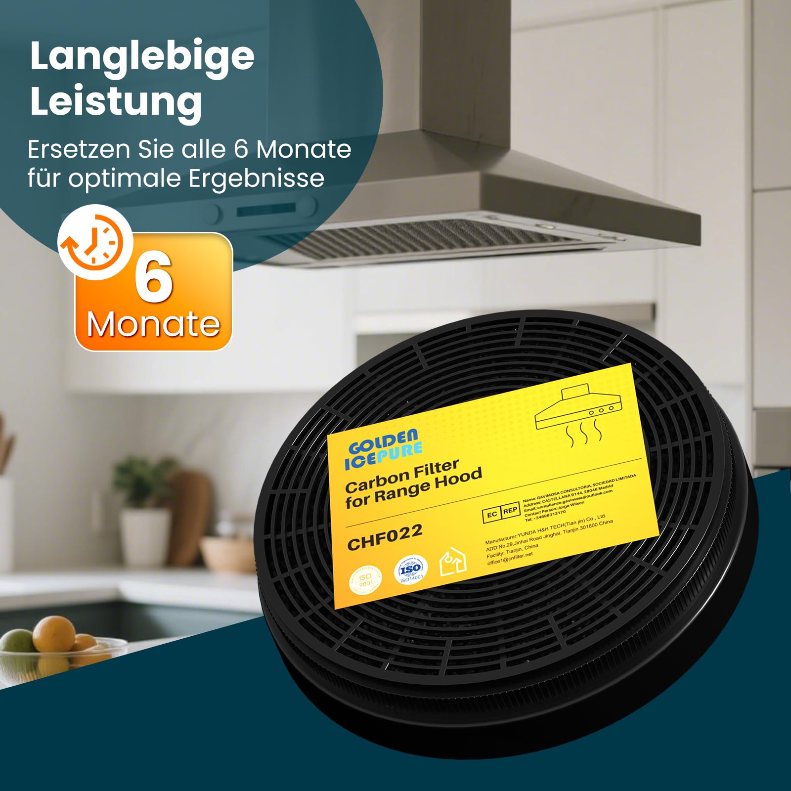 Golden IcePure Aktivkohlefilter Dunstabzug 2 Stück 17,5 cm