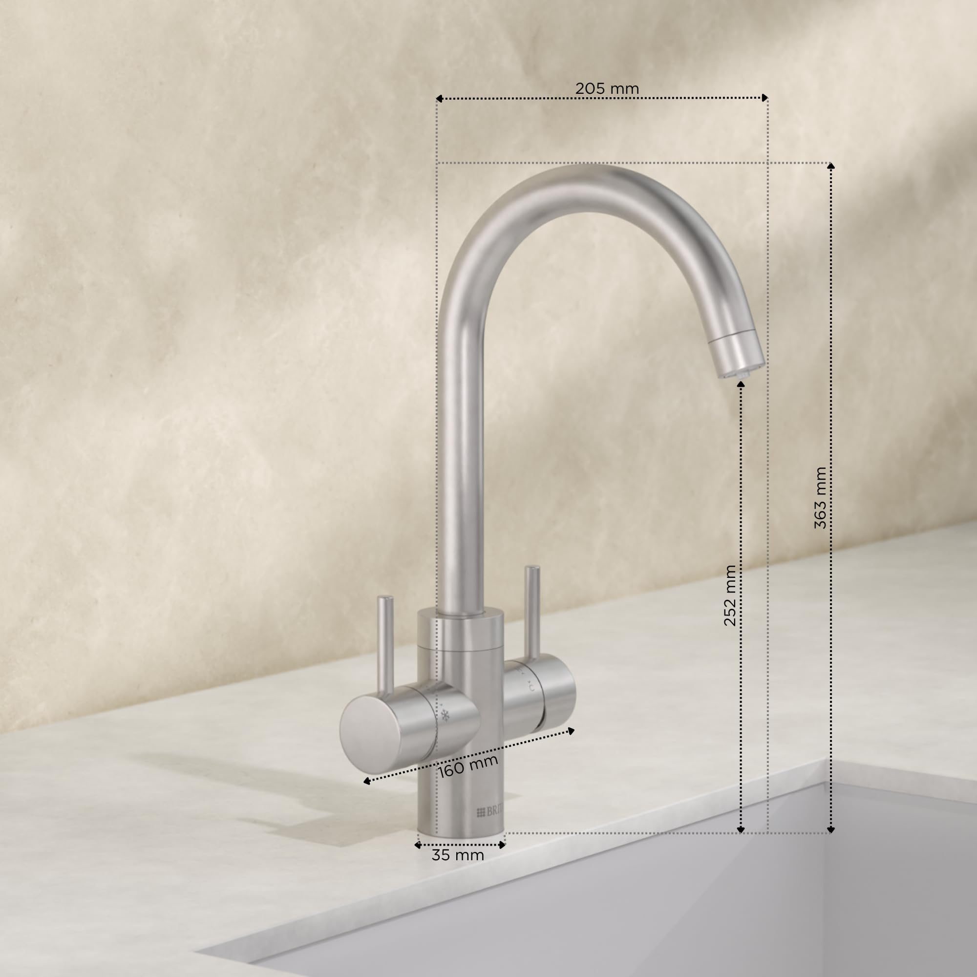 BRITA YOURCE pro select Küchenarmatur rund Edelstahl Set