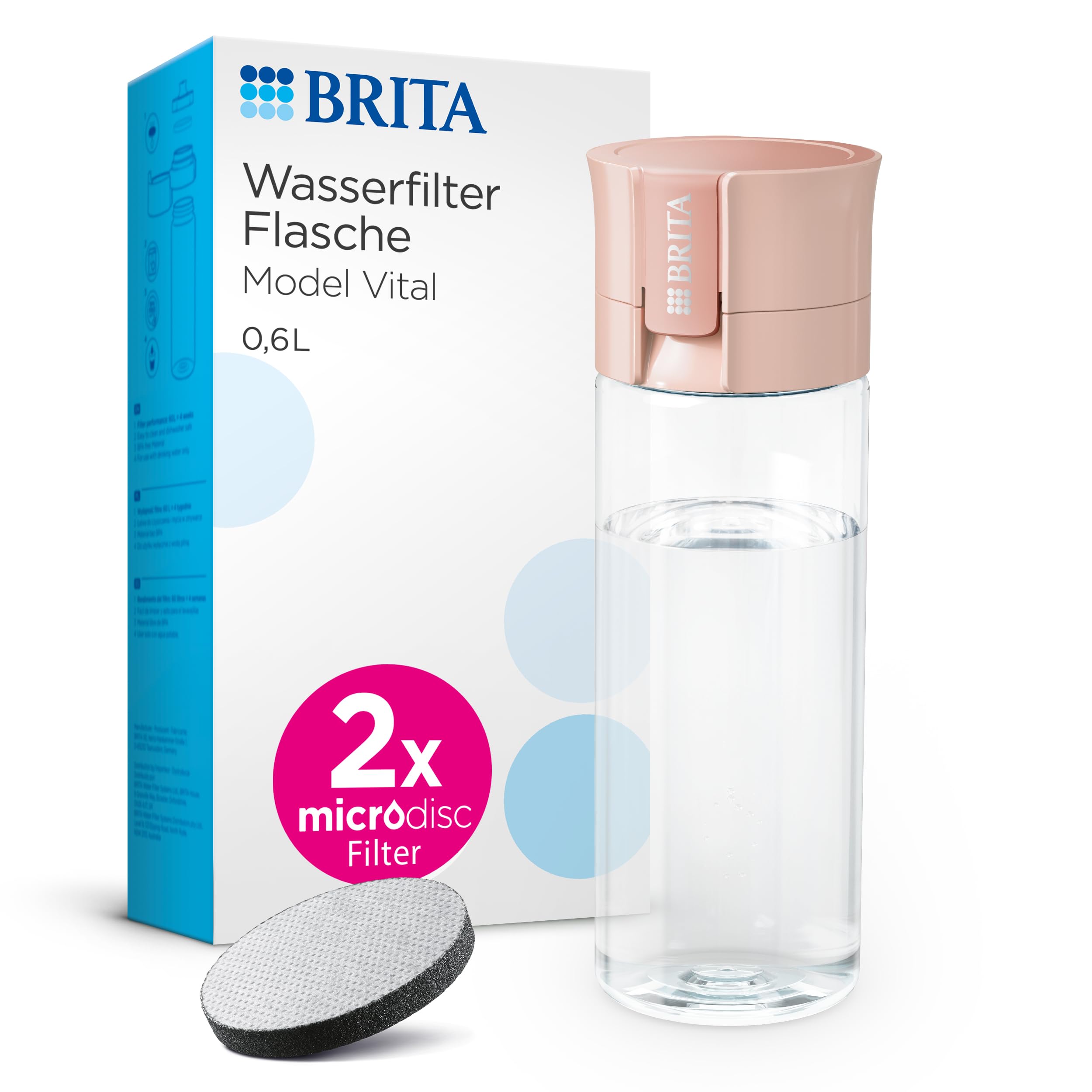 BRITA MicroDisc Vital Wasserflasche 600ml 2x Filter Chlor