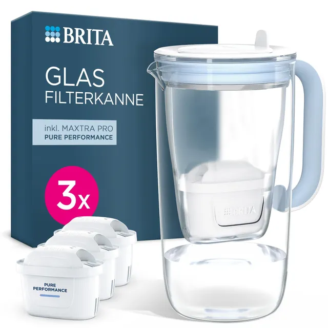 BRITA Glas Filterkanne Blau 3er Pack Borosilikat Kalk
