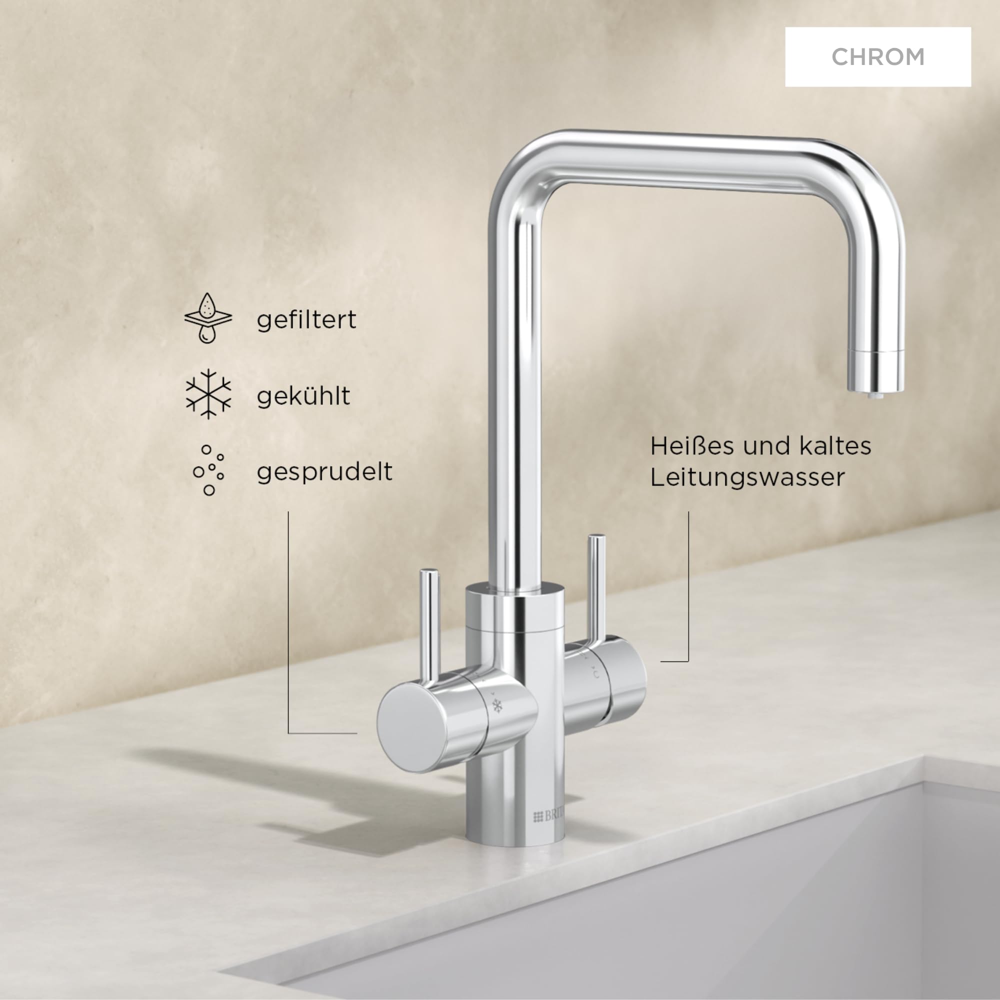 BRITA YOURCE pro select Küchenarmatur eckig Chrom CO2 Set