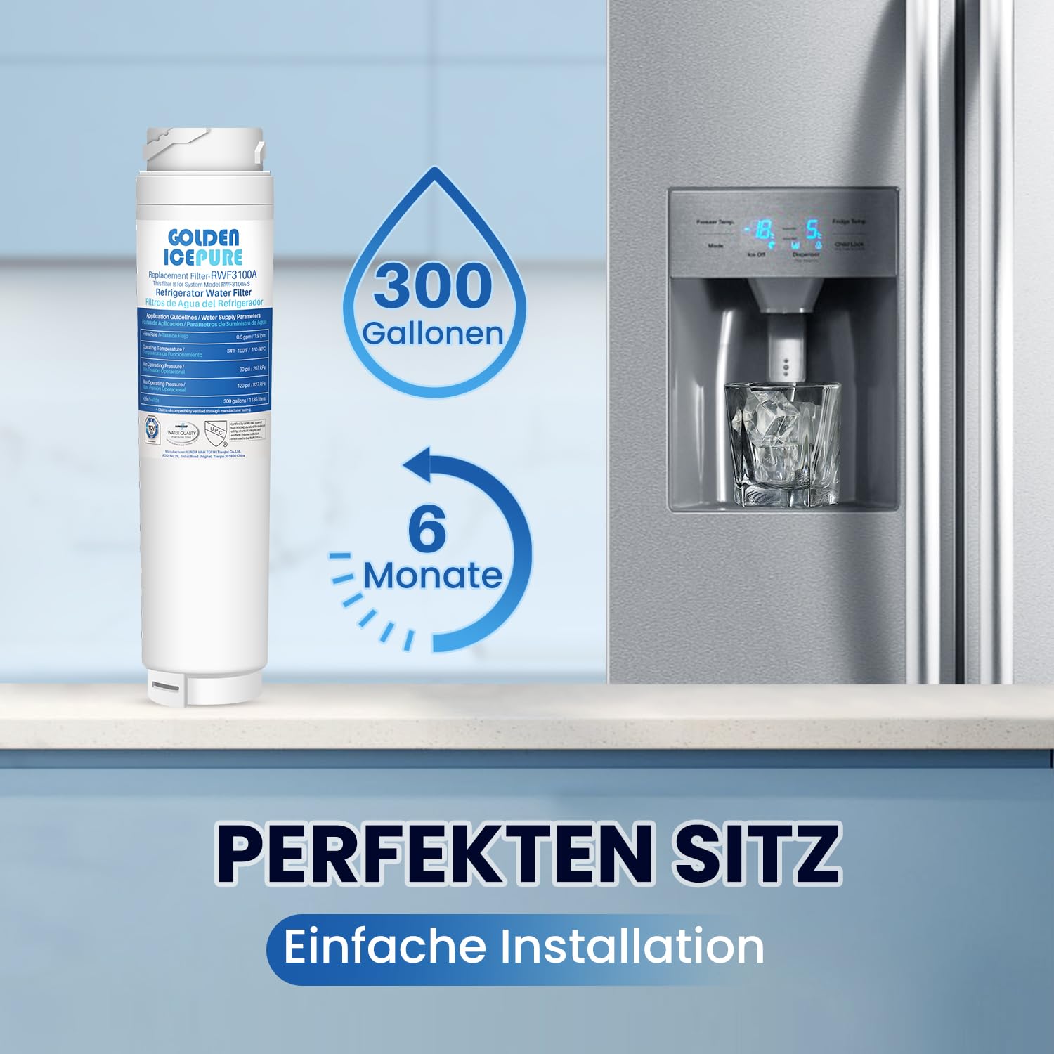 Golden IcePure Refrigerator Water Filters Kühlschrankfilter 2 Stück Bosch