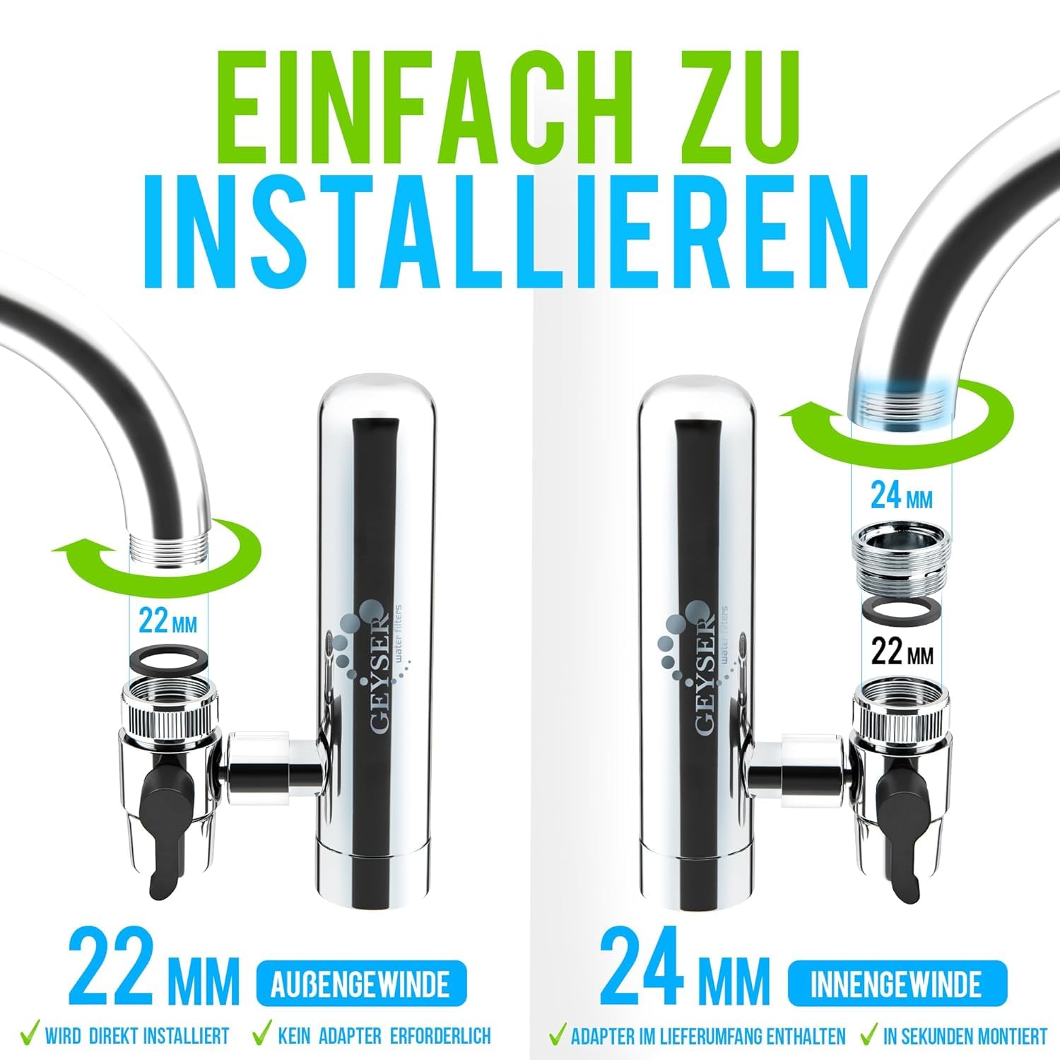 Geyser Euro Wasserhahnfilter System +1 Kartusche Aragon