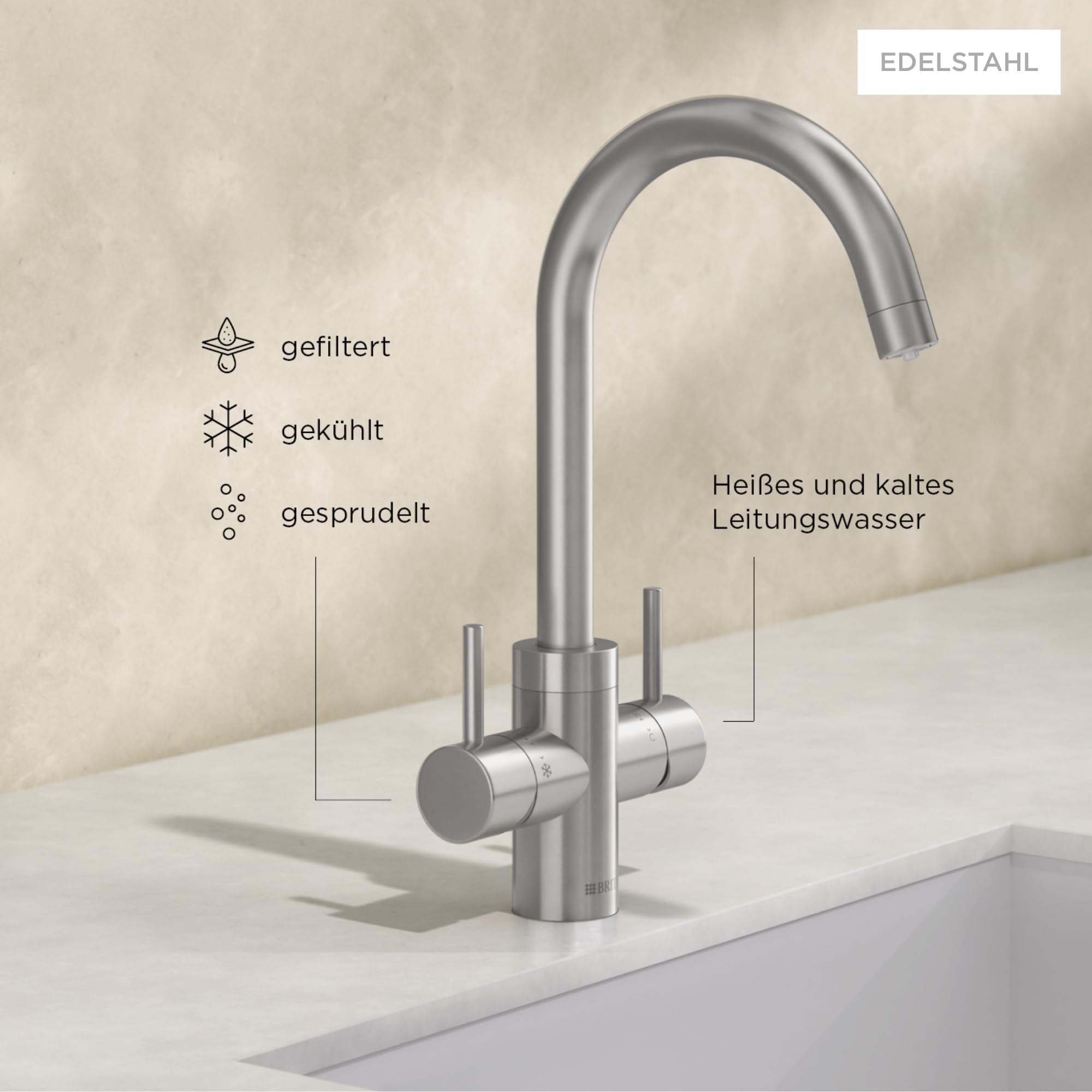 BRITA YOURCE pro select Küchenarmatur rund Edelstahl Set
