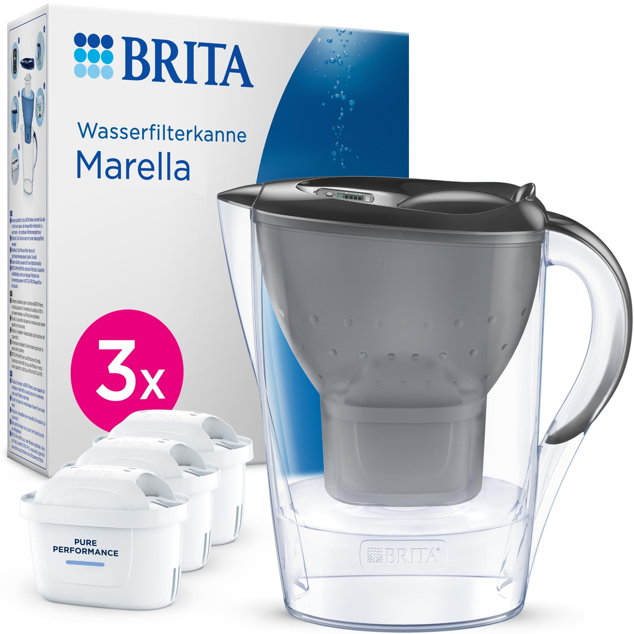 BRITA Marella Tischwasserfilter + 3x MAXTRA Pure Performance