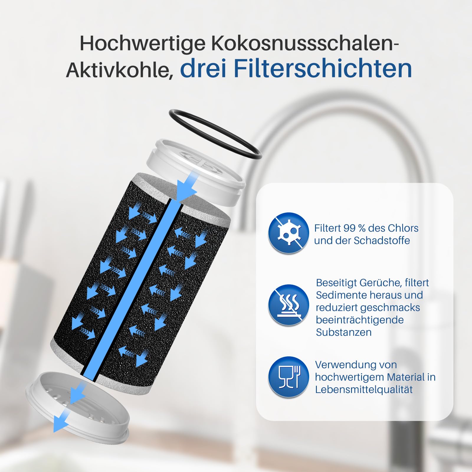 Golden IcePure SL004 Wasserhahnfilter Philips 4er Pack Chlor