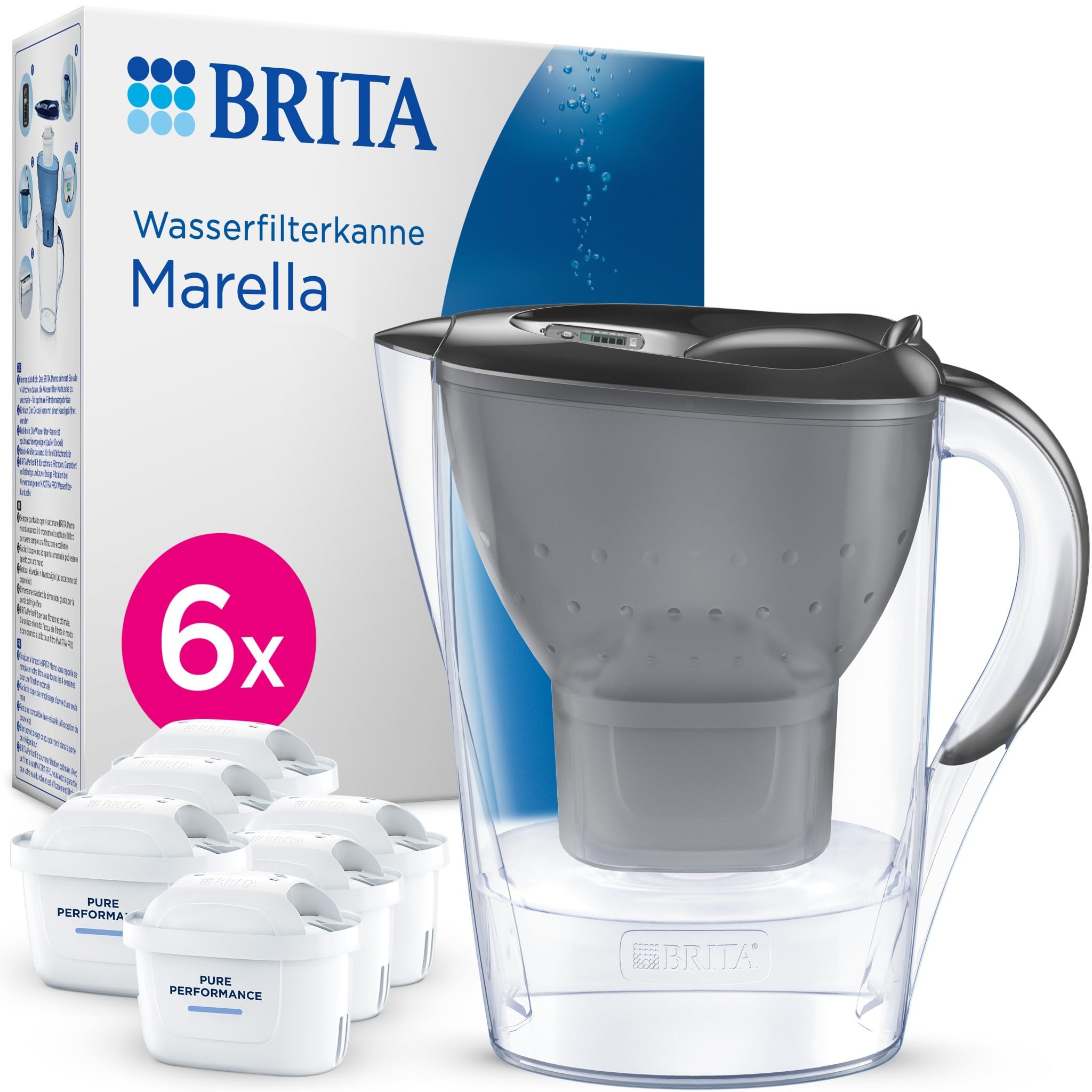 Brita Tischwasserfilter Marella Kanne Pure Performance 6 Kartuschen