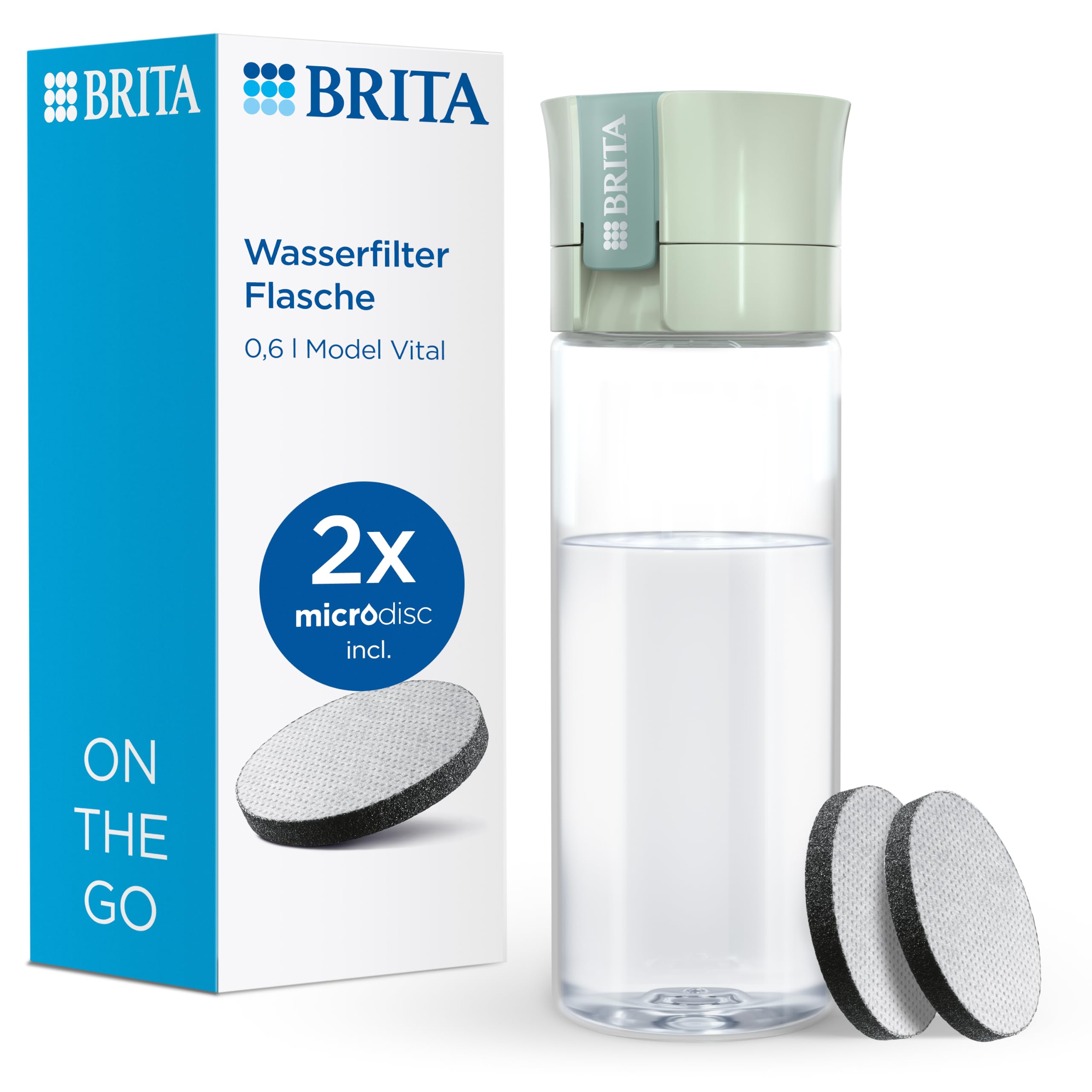 BRITA Vital Wasserfilter-Flasche 600 ml mit 2x MicroDisc Chlor