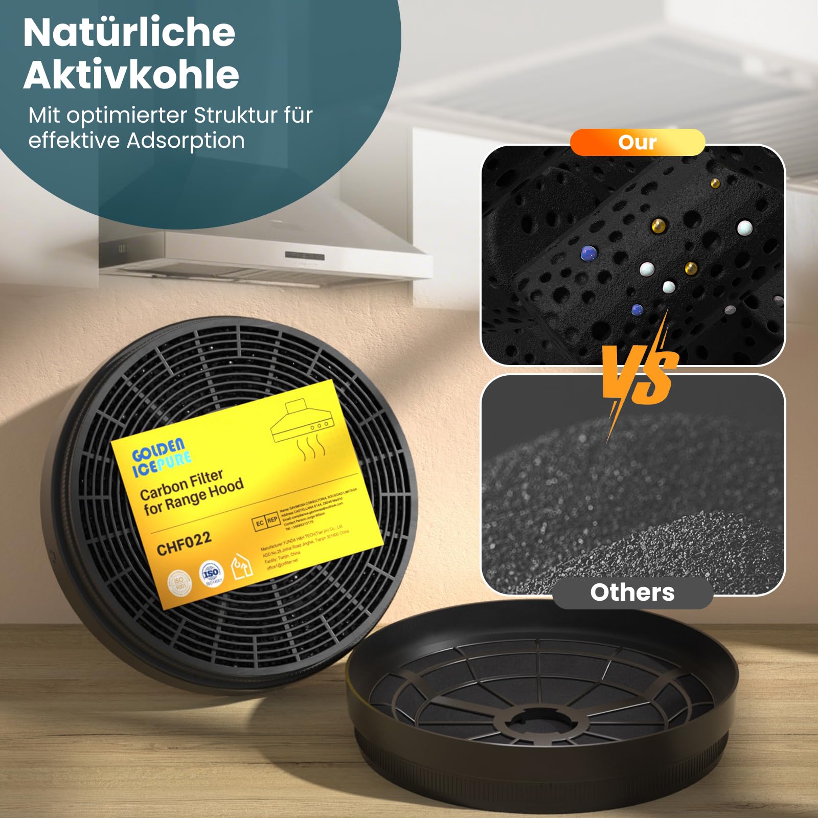 Golden IcePure Aktivkohlefilter Dunstabzug 2 Stück 17,5 cm