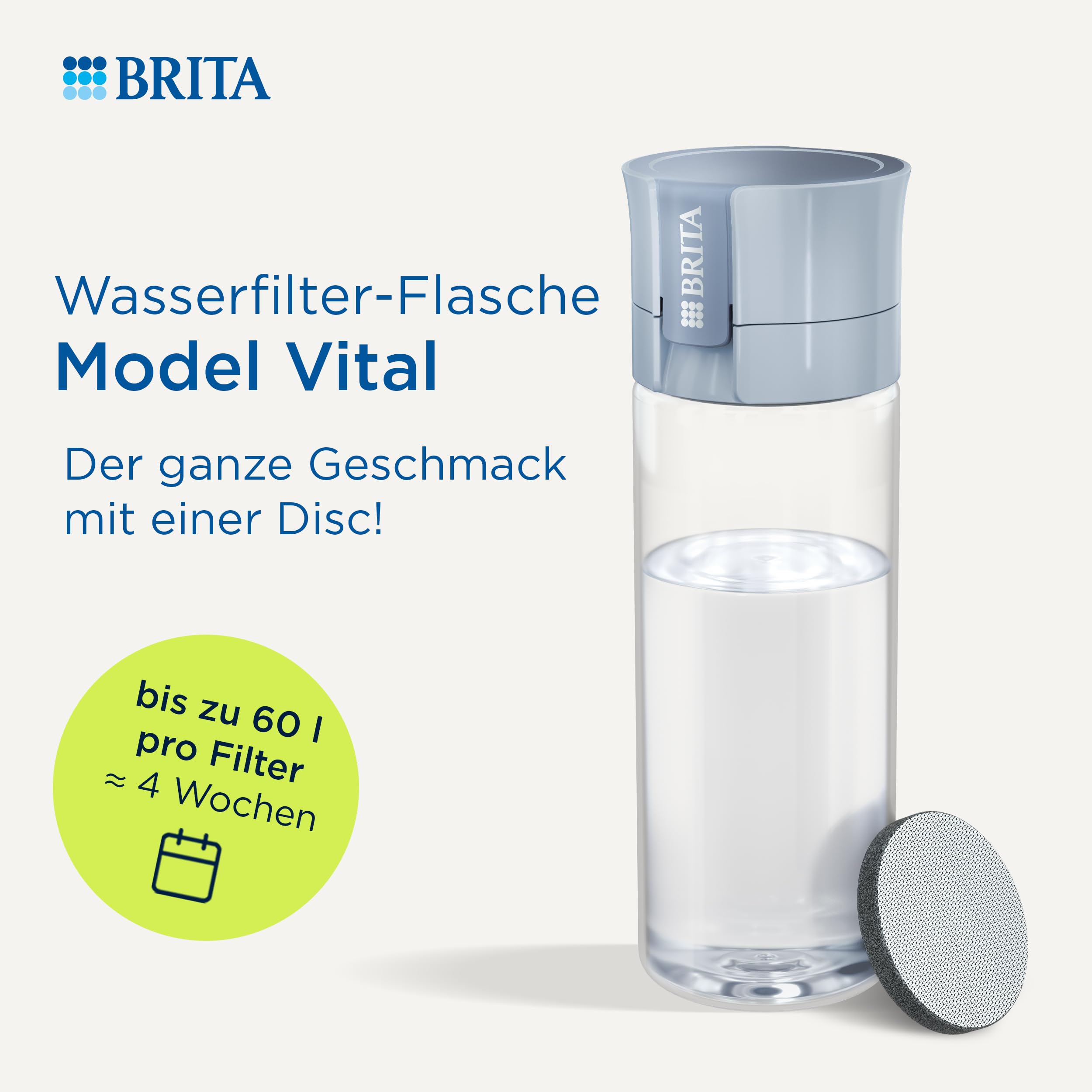 BRITA MicroDisc Vital Wasserflasche 600ml 2x Filter Chlor