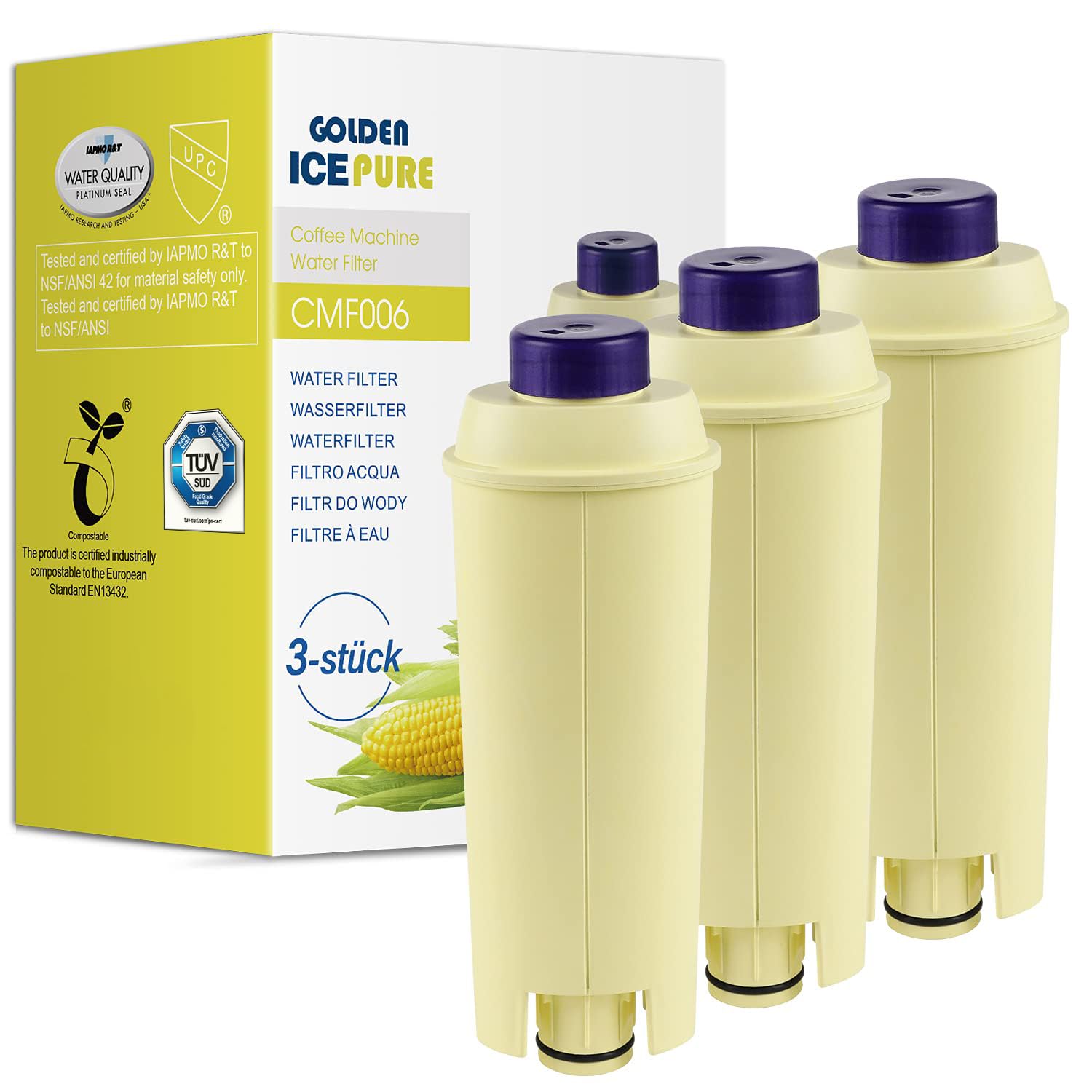 Golden IcePure Coffee Wasserfilter DeLonghi DLSC002 3 Stück Kalk