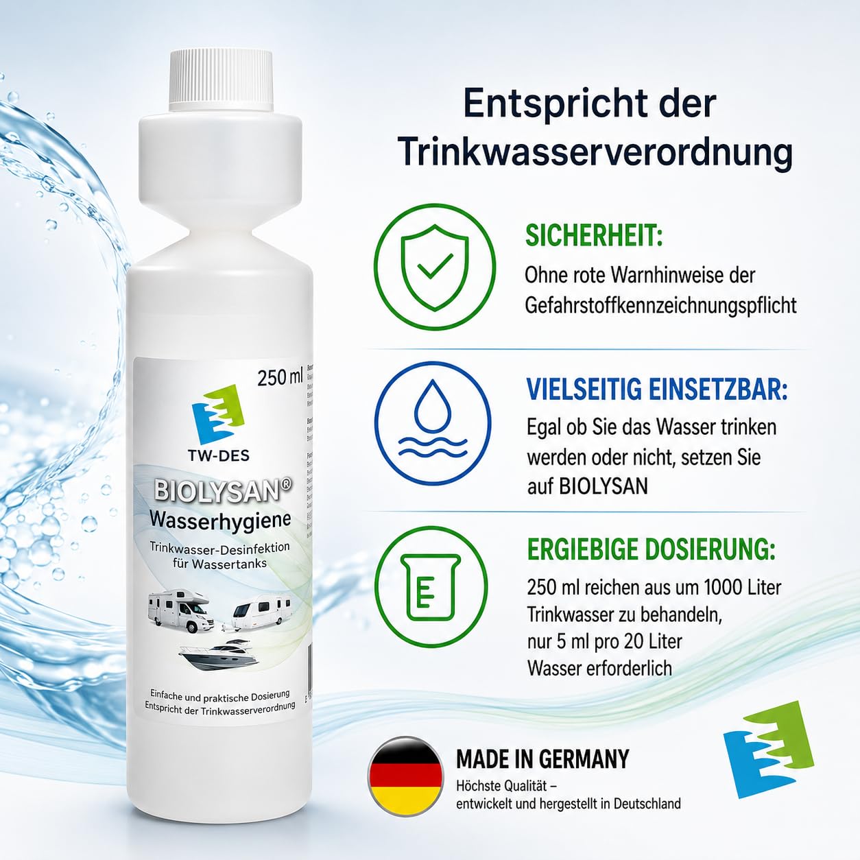 TW-DES Wasserhygiene BIOLYSAN 250 ml 1000 L Wohnmobil
