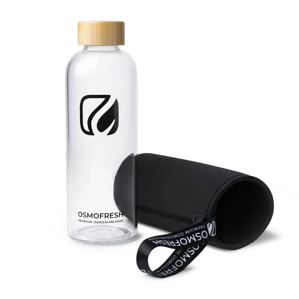 OsmoFresh Bambusflasche 750ml Glasflasche mit Neopren-Sleeve
