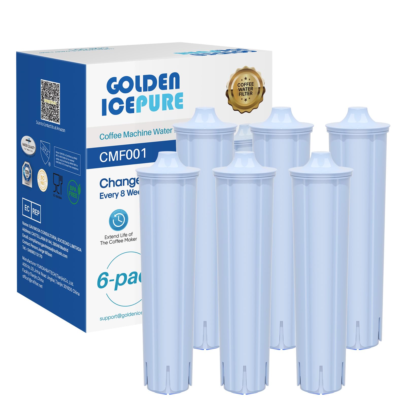 Golden IcePure Coffee Wasserfilter Jura Blue 6 Stück Kalkschutz