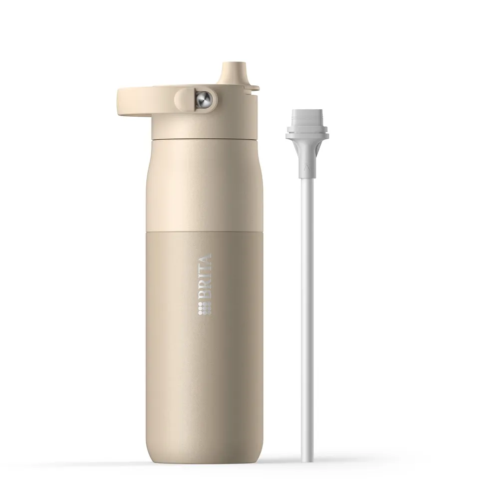 BRITA LARQ Essential Edelstahl Trinkflasche 680 ml Beige Strohhalm