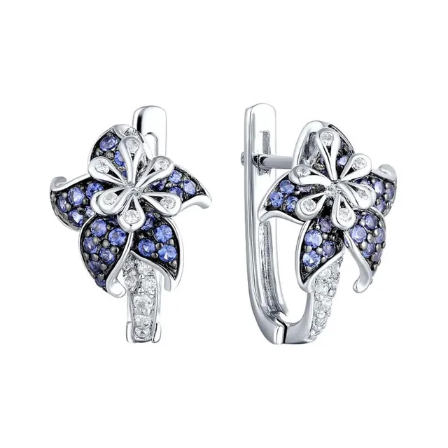 Sokolov Blumen 925 Silber Ohrringe blau-weiß Zirkonia