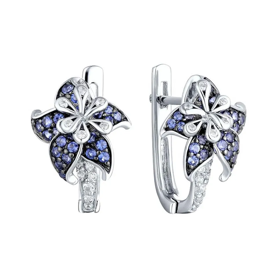 Sokolov Blumen 925 Silber Ohrringe blau-weiß Zirkonia