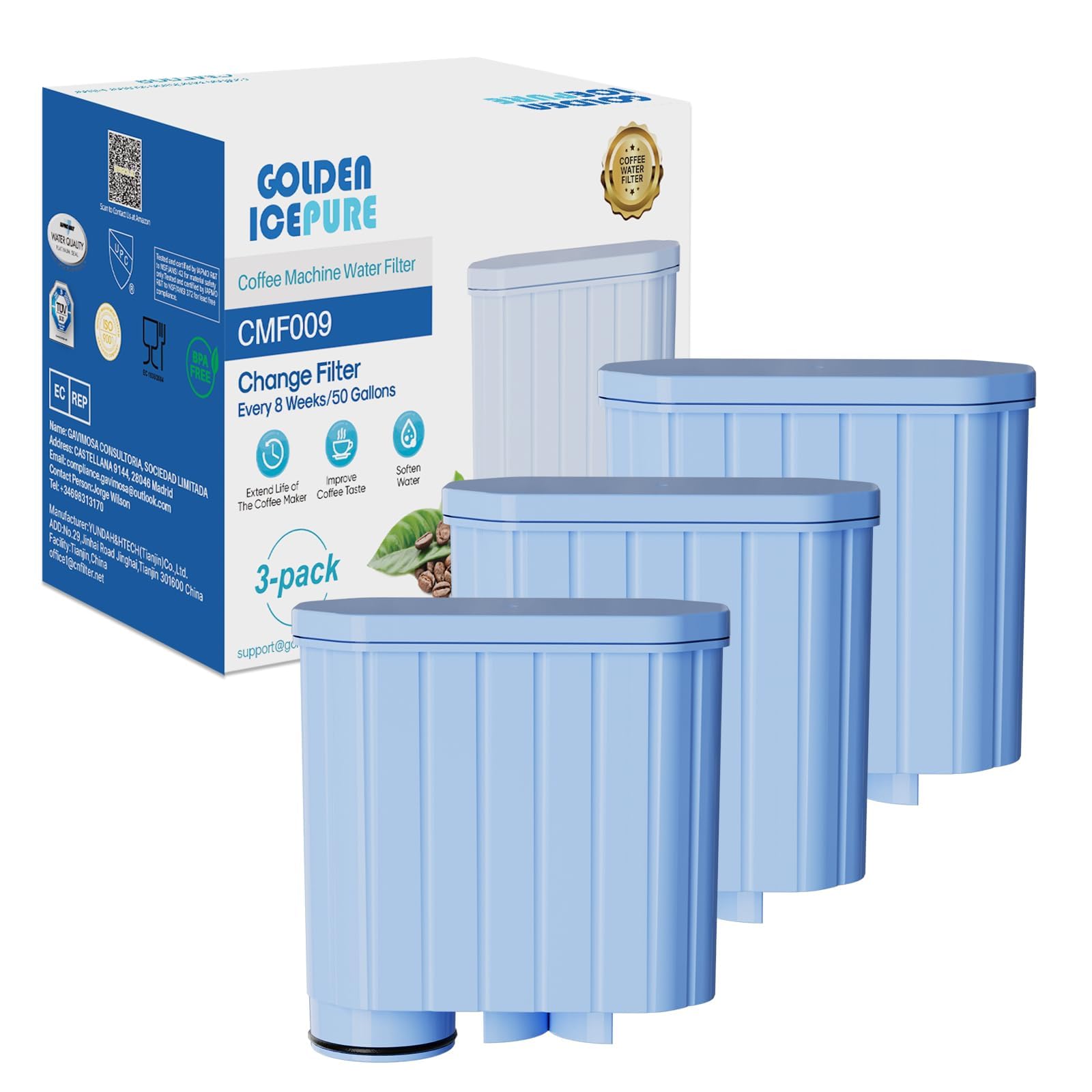 Golden IcePure Coffee Wasserfilter Philips AquaClean 3 Stück Kalkschutz