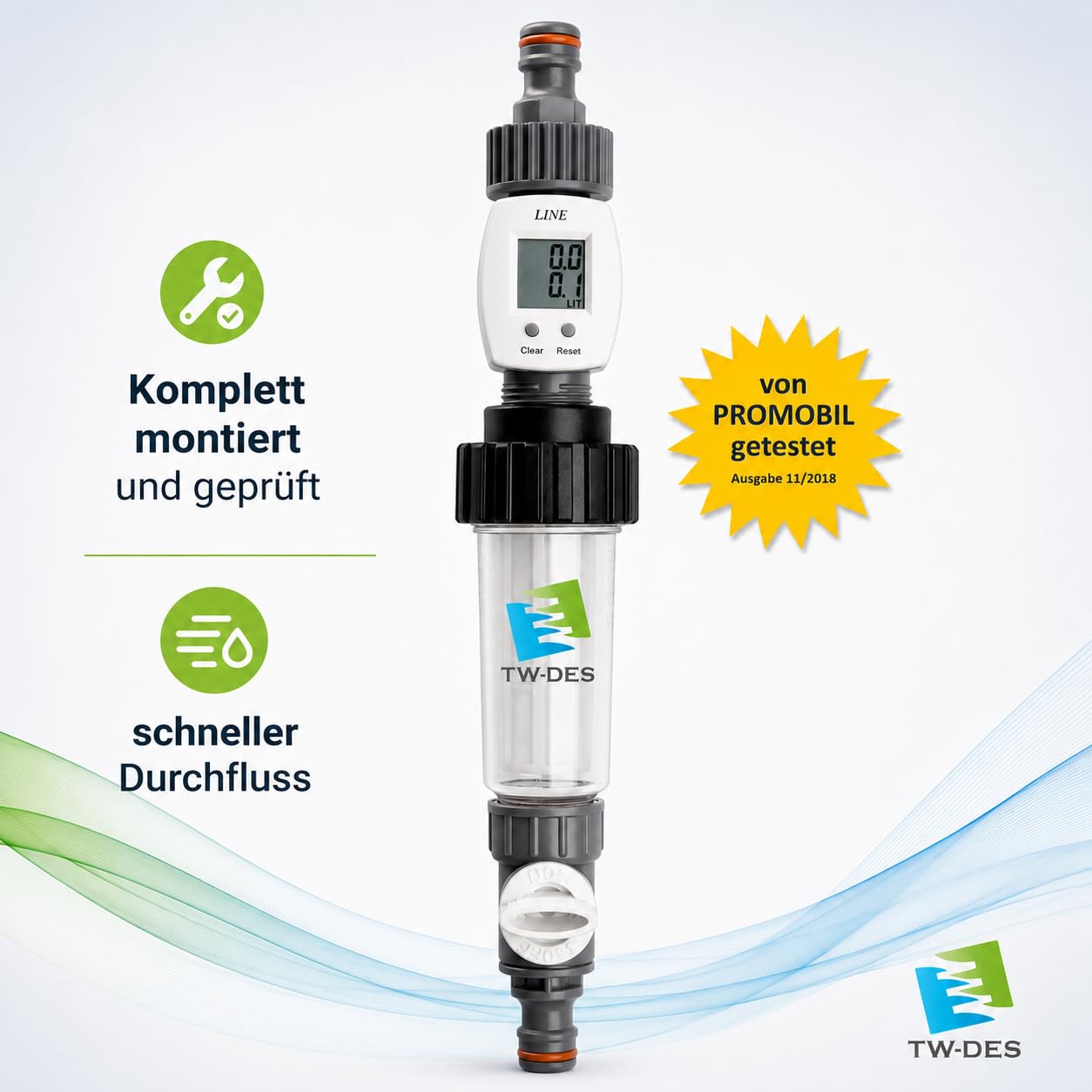 TW-DES Complete Befüllfilter Set Tankbefüllung mit Wasseruhr