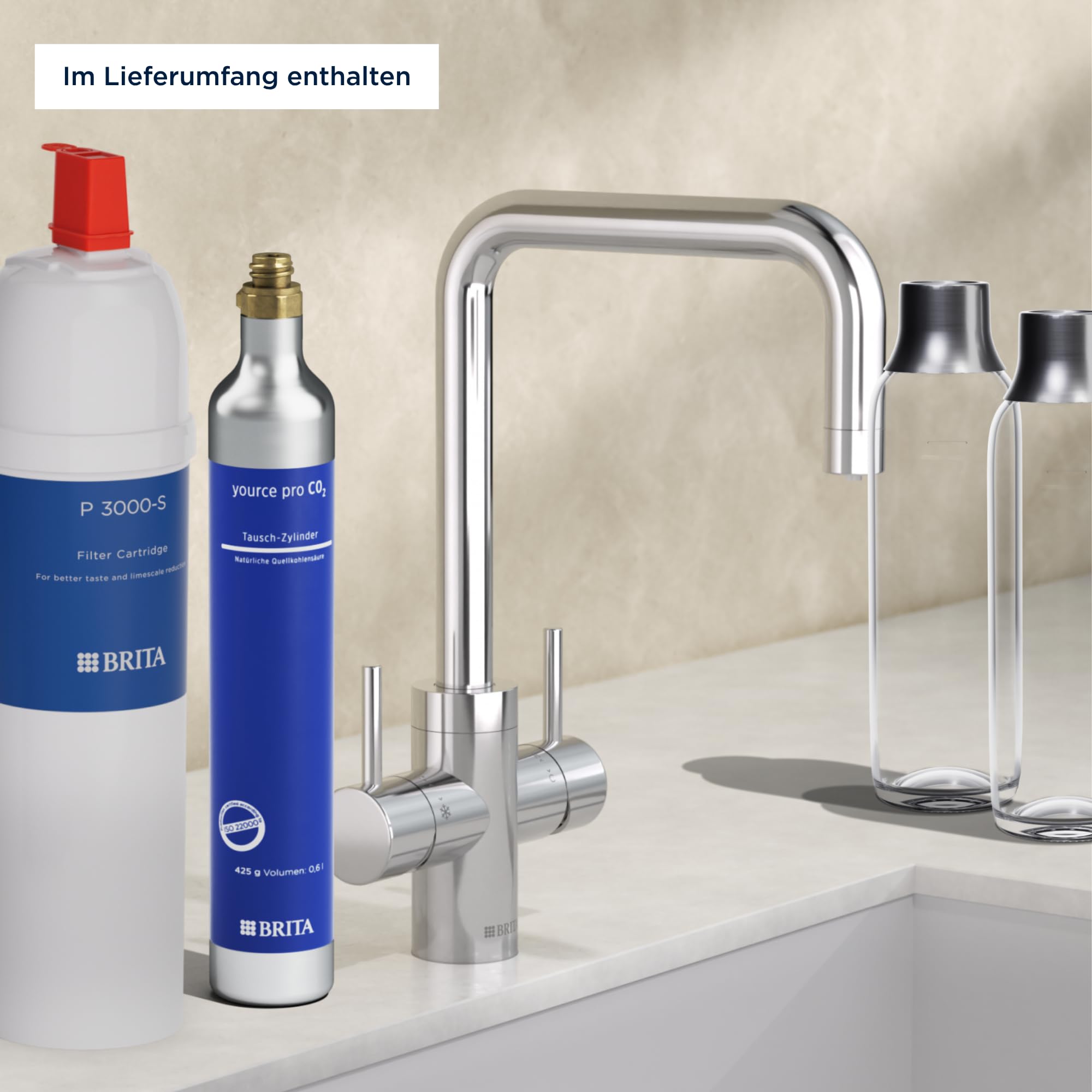 BRITA YOURCE pro select Küchenarmatur eckig Chrom CO2 Set