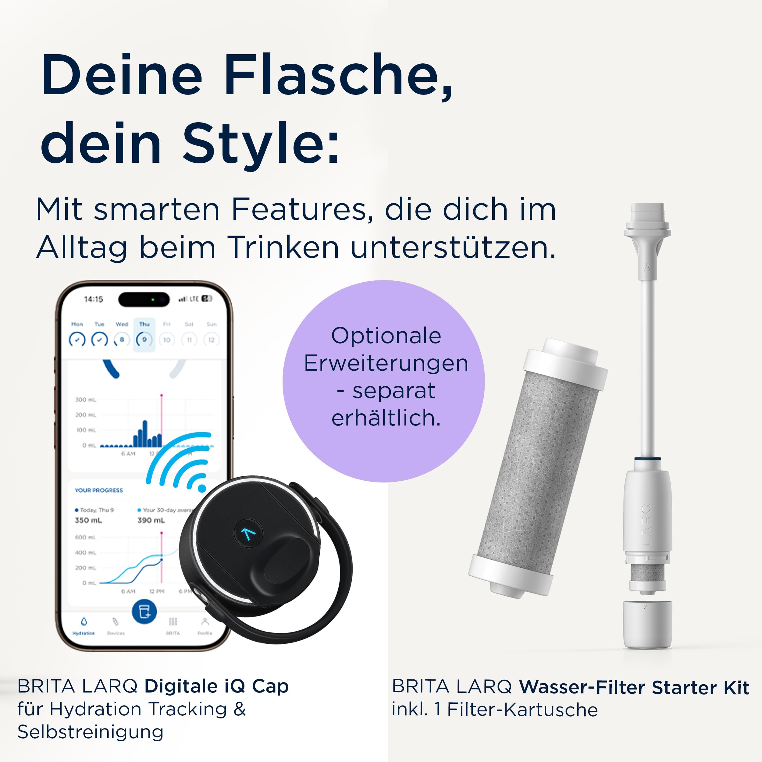 BRITA LARQ Essential Trinkflasche 1L Weiß Edelstahl