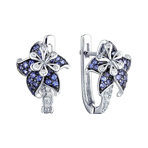 Sokolov Blumen 925 Silber Ohrringe blau-weiß Zirkonia