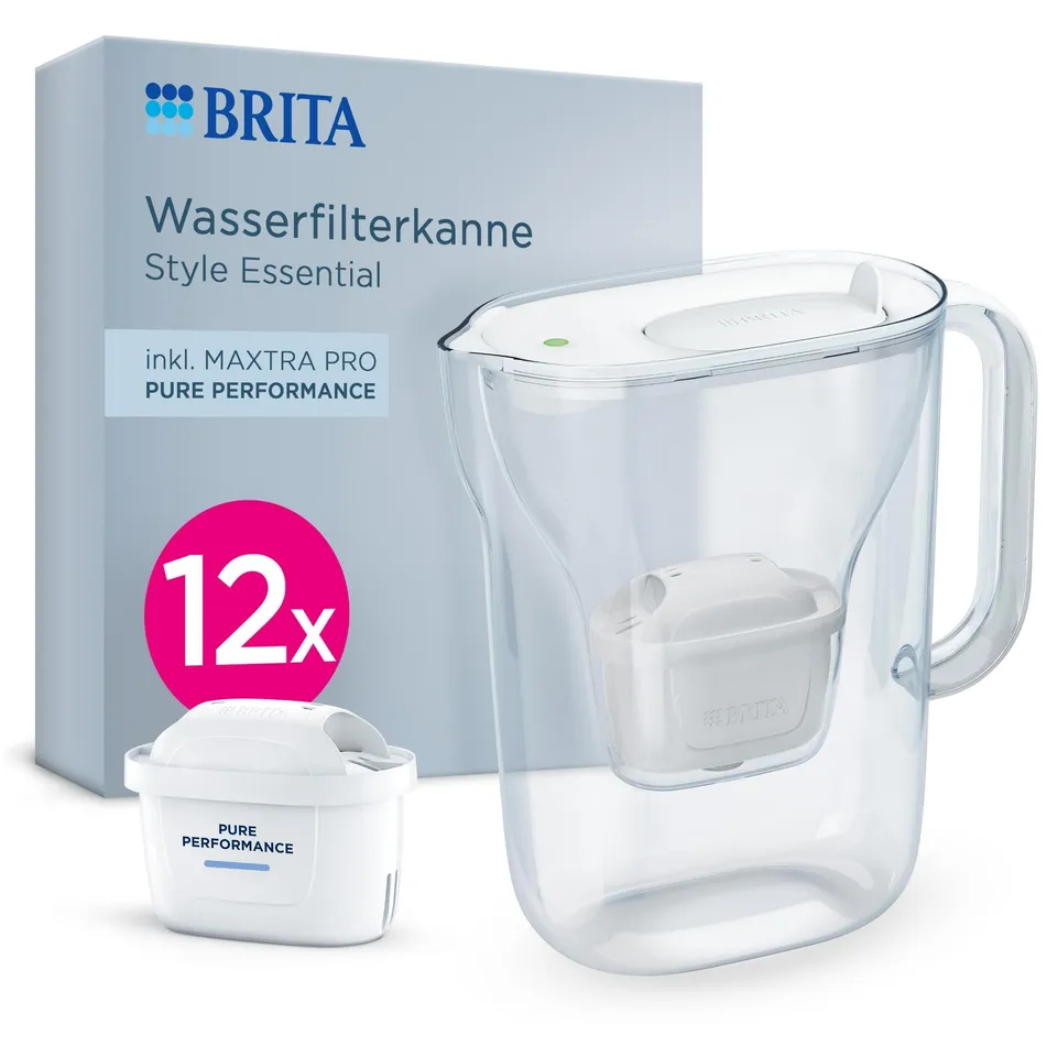 BRITA Style Essential Wasserfilterkanne 12x Maxtra Pro Chlor-Reduktion