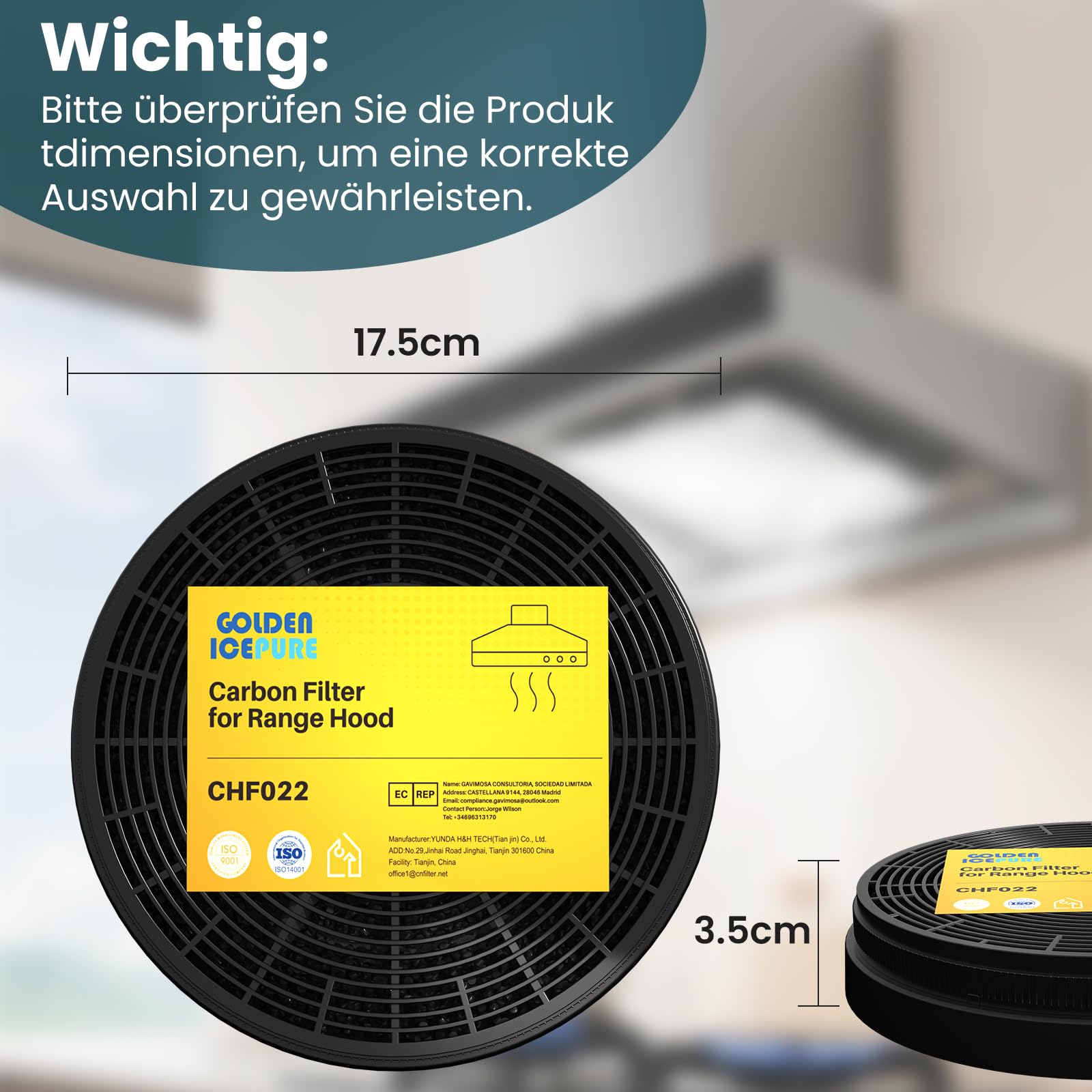 Golden IcePure Aktivkohlefilter Dunstabzug 2 Stück 17,5 cm