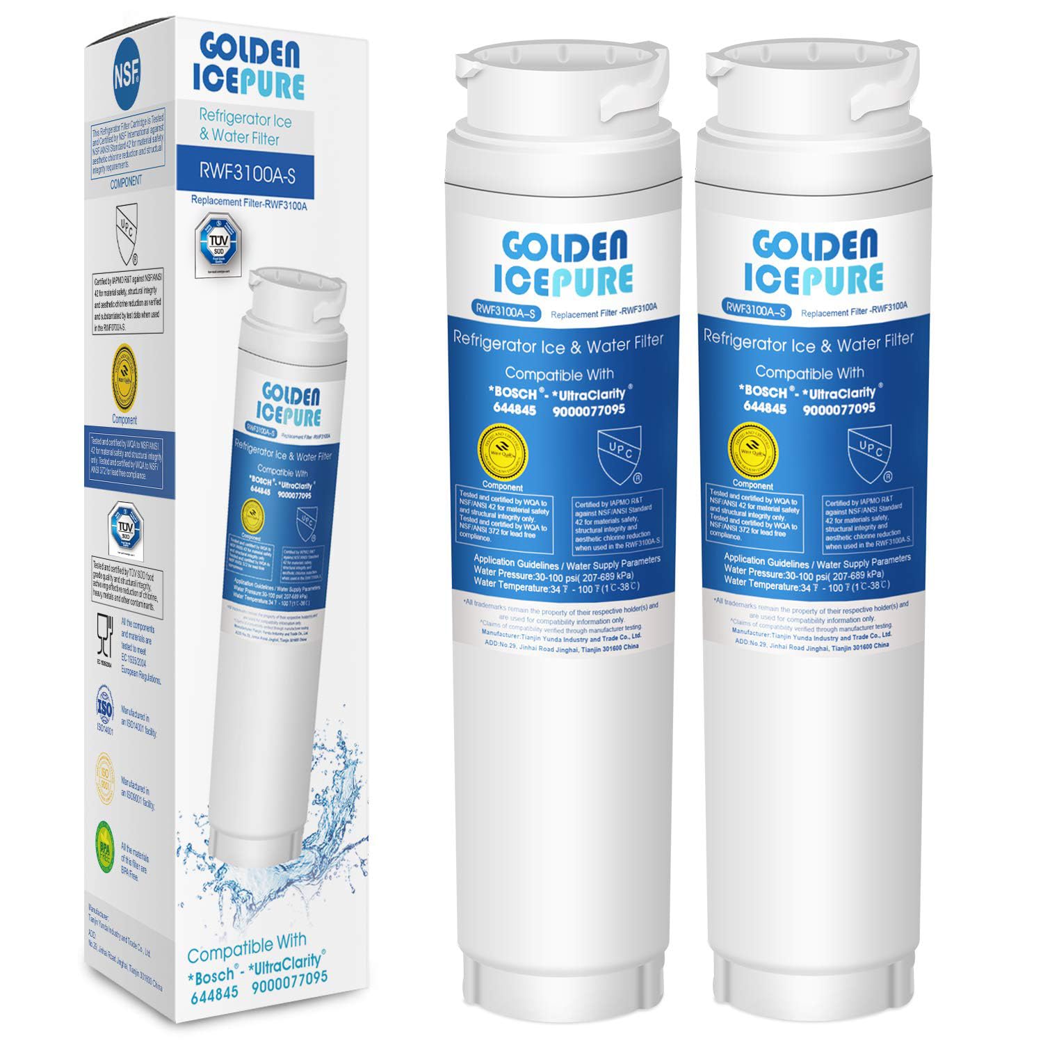 Golden IcePure Refrigerator Water Filters Kühlschrankfilter 2 Stück Bosch