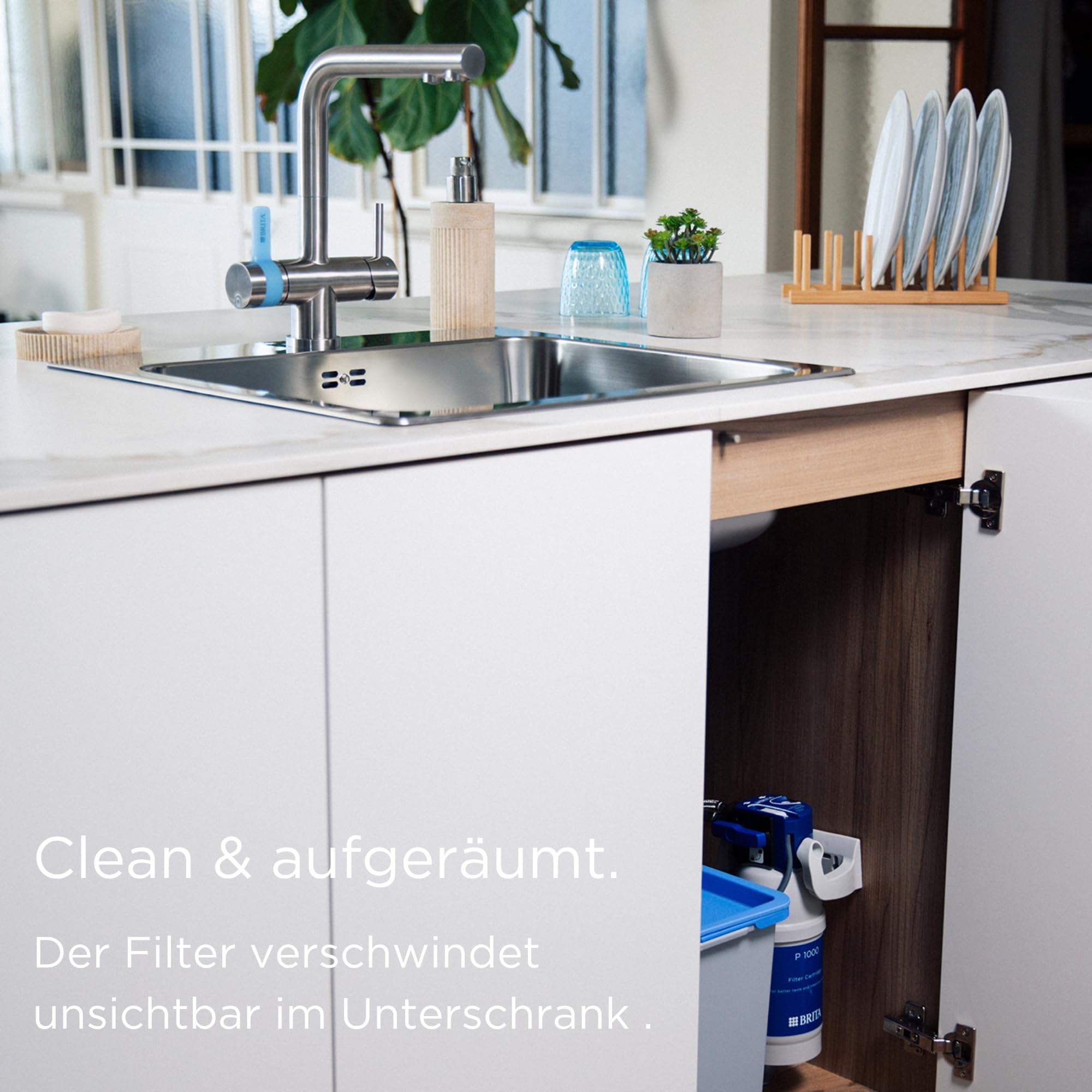 BRITA 3-Wege Küchenarmatur Edelstahl rund mit P 1000 Filter