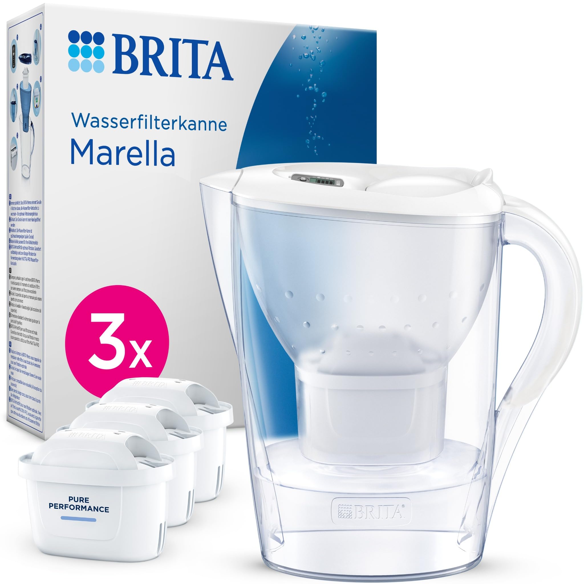 BRITA Marella Filterkanne weiß mit 3x MAXTRA PRO Pure Performance