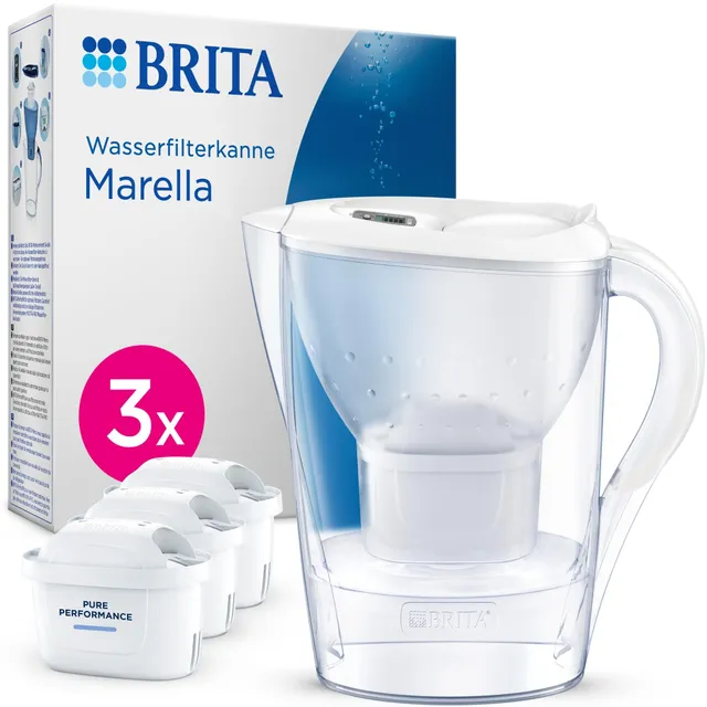 BRITA Marella Filterkanne weiß mit 3x MAXTRA PRO Pure Performance