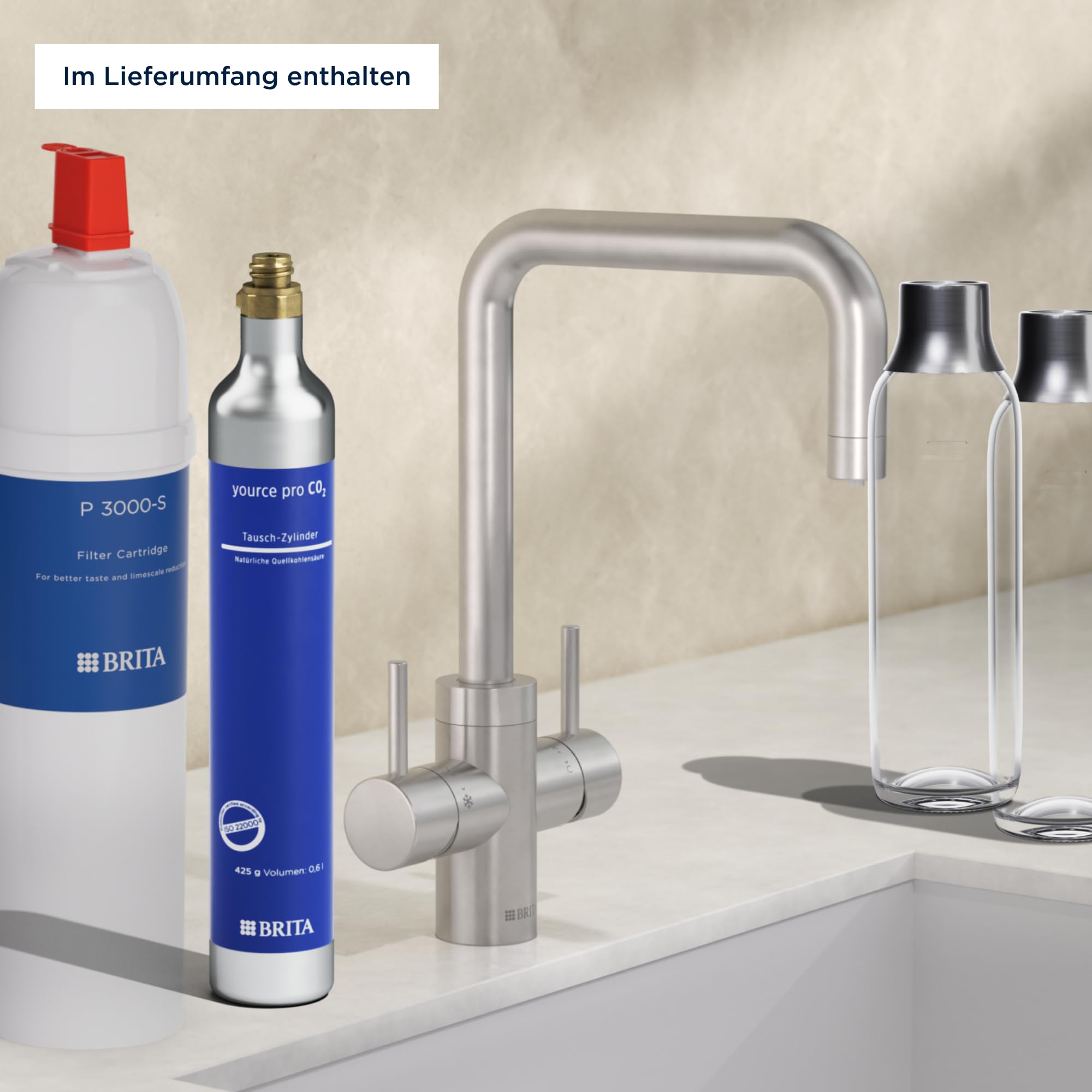Brita Yource Pro Select Küchenarmatur Edelstahl eckig Set