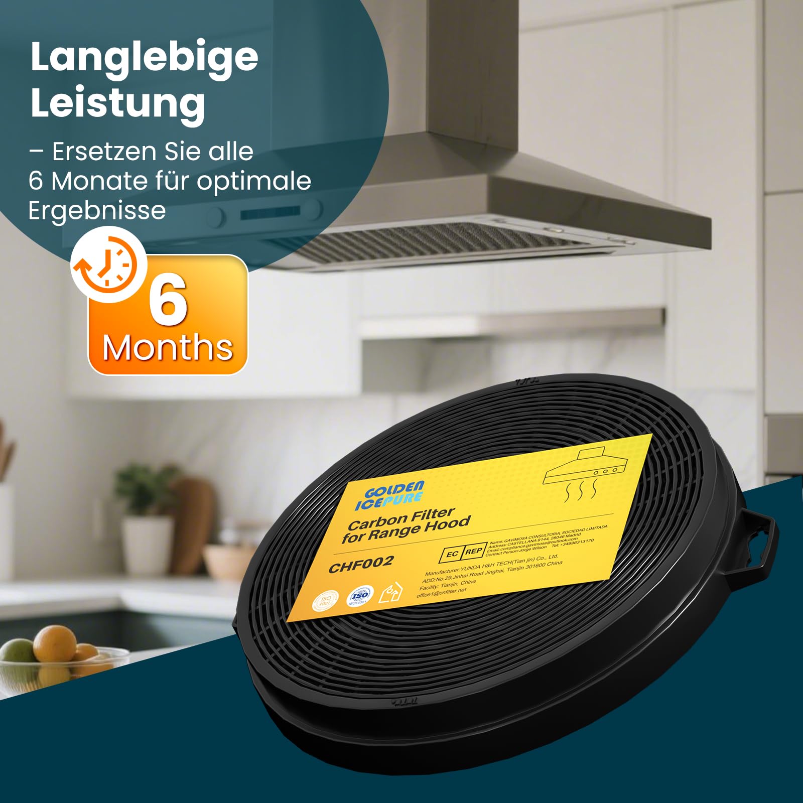 Golden IcePure AK01 Aktivkohlefilter Dunstabzugshaube 4 Stück Geruch