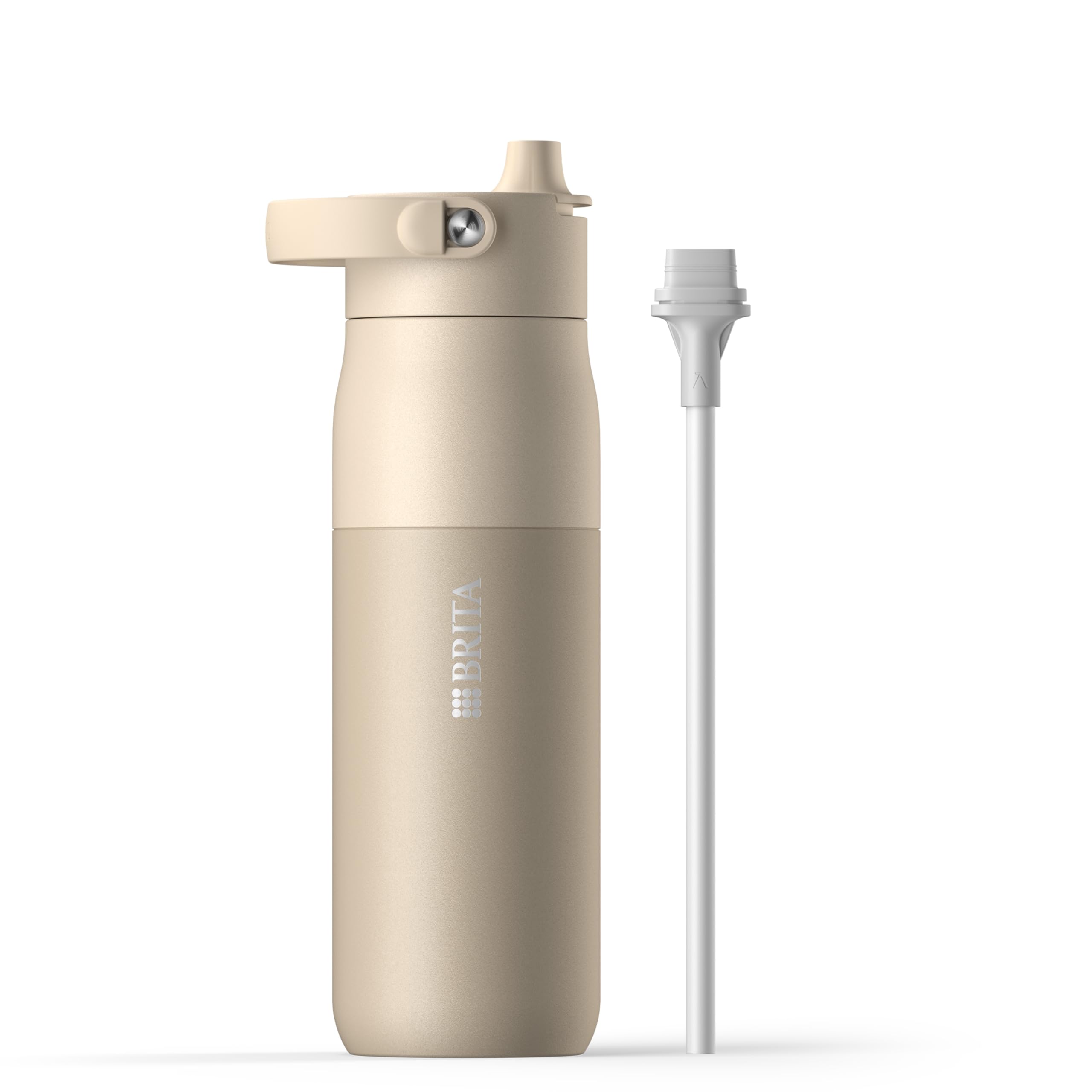BRITA LARQ Essential Edelstahl Trinkflasche 680 ml Beige Strohhalm