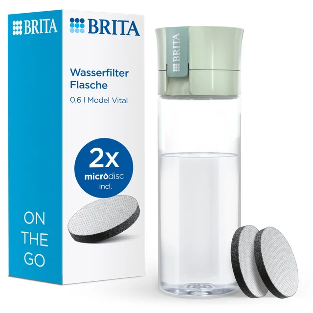 BRITA Vital Wasserfilter-Flasche 600 ml mit 2x MicroDisc Chlor