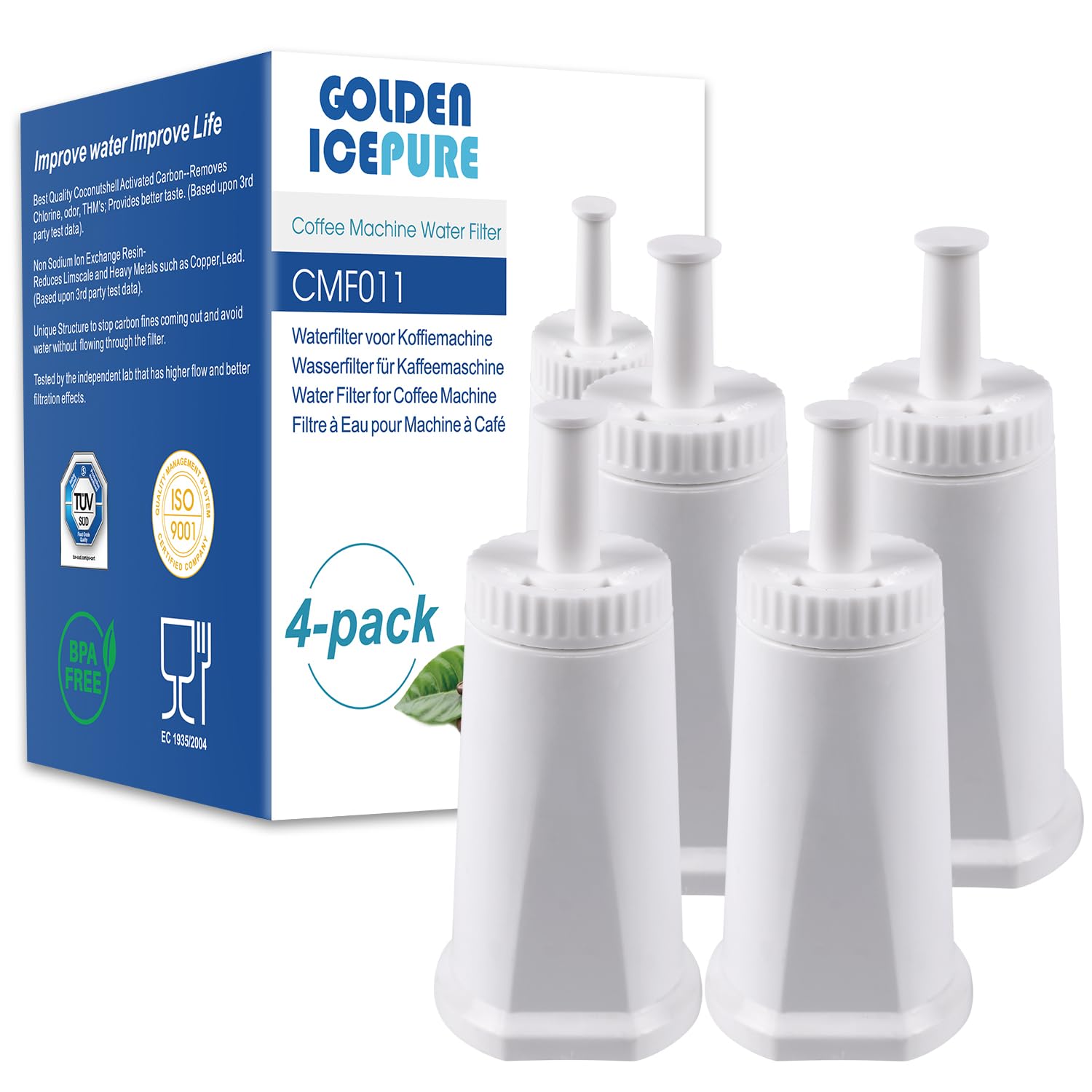 Golden IcePure Kaffee-Wasserfilter Sage Barista 4 Stück Kalkschutz