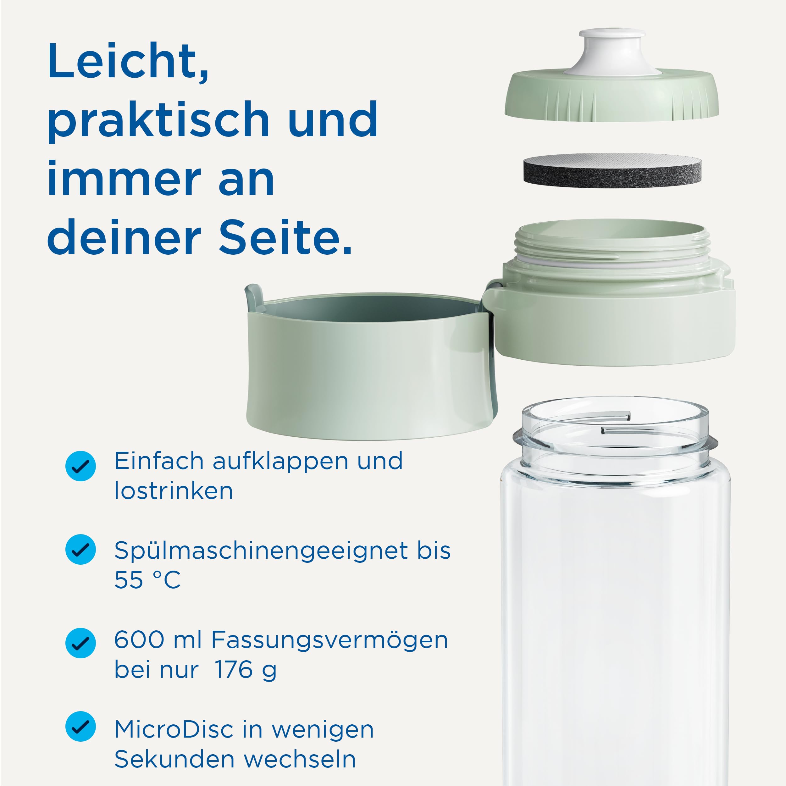BRITA MicroDisc Vital Wasserflasche 600ml 2x Filter Chlor
