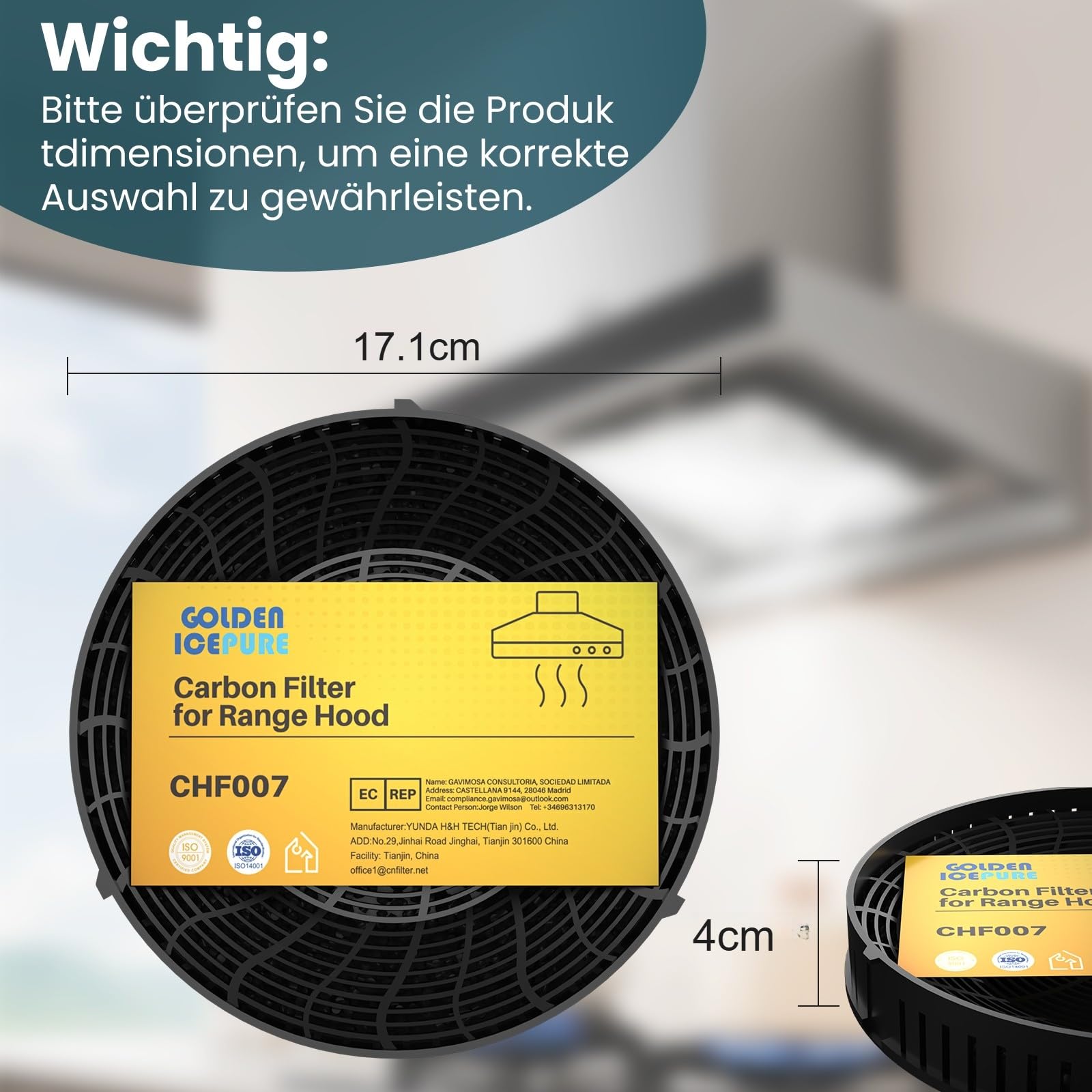 Golden IcePure Replacement Aktivkohlefilter Ø173x40mm 2 Stück