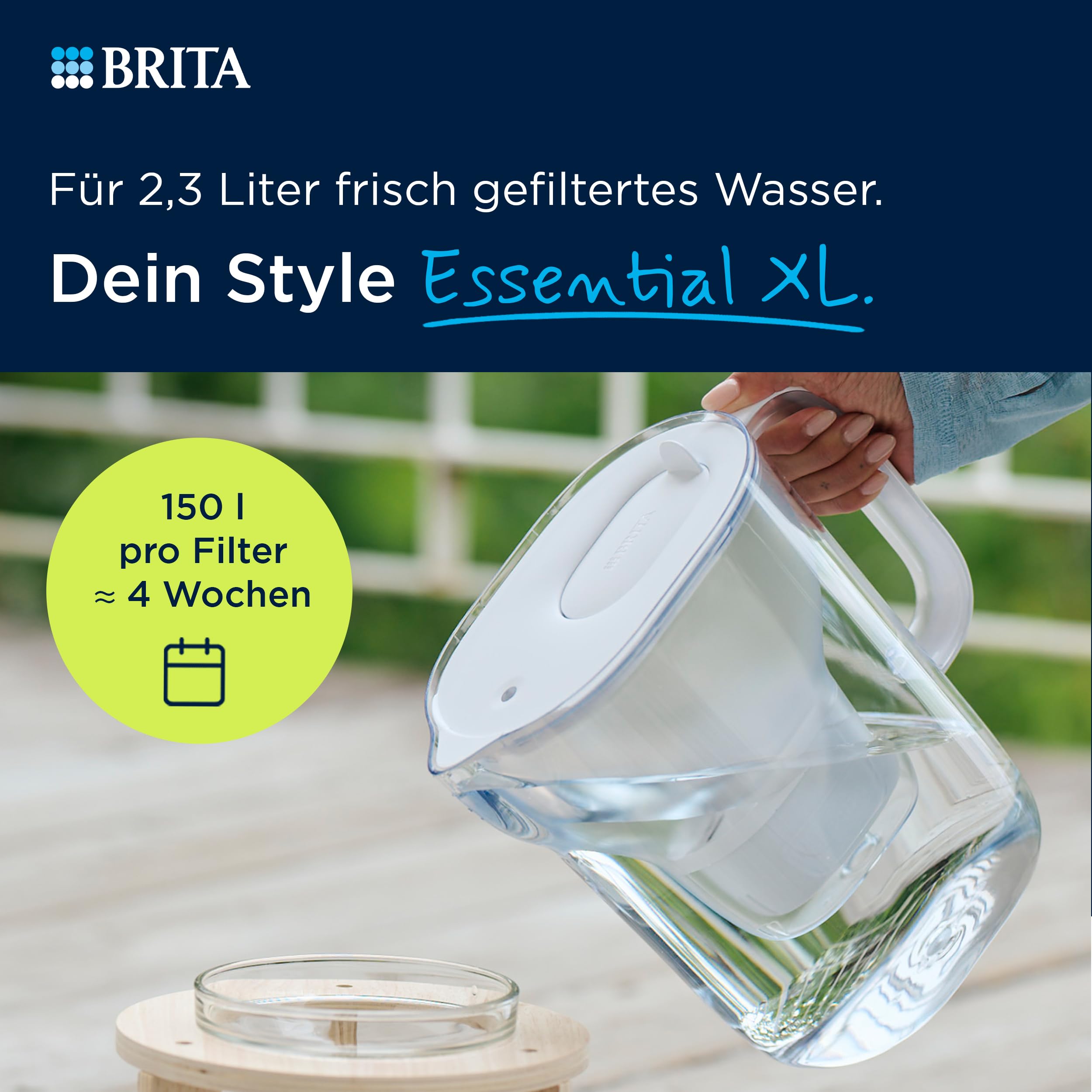 BRITA Style Essential XL Wasserfilterkanne steinblau Extra Kalkschutz