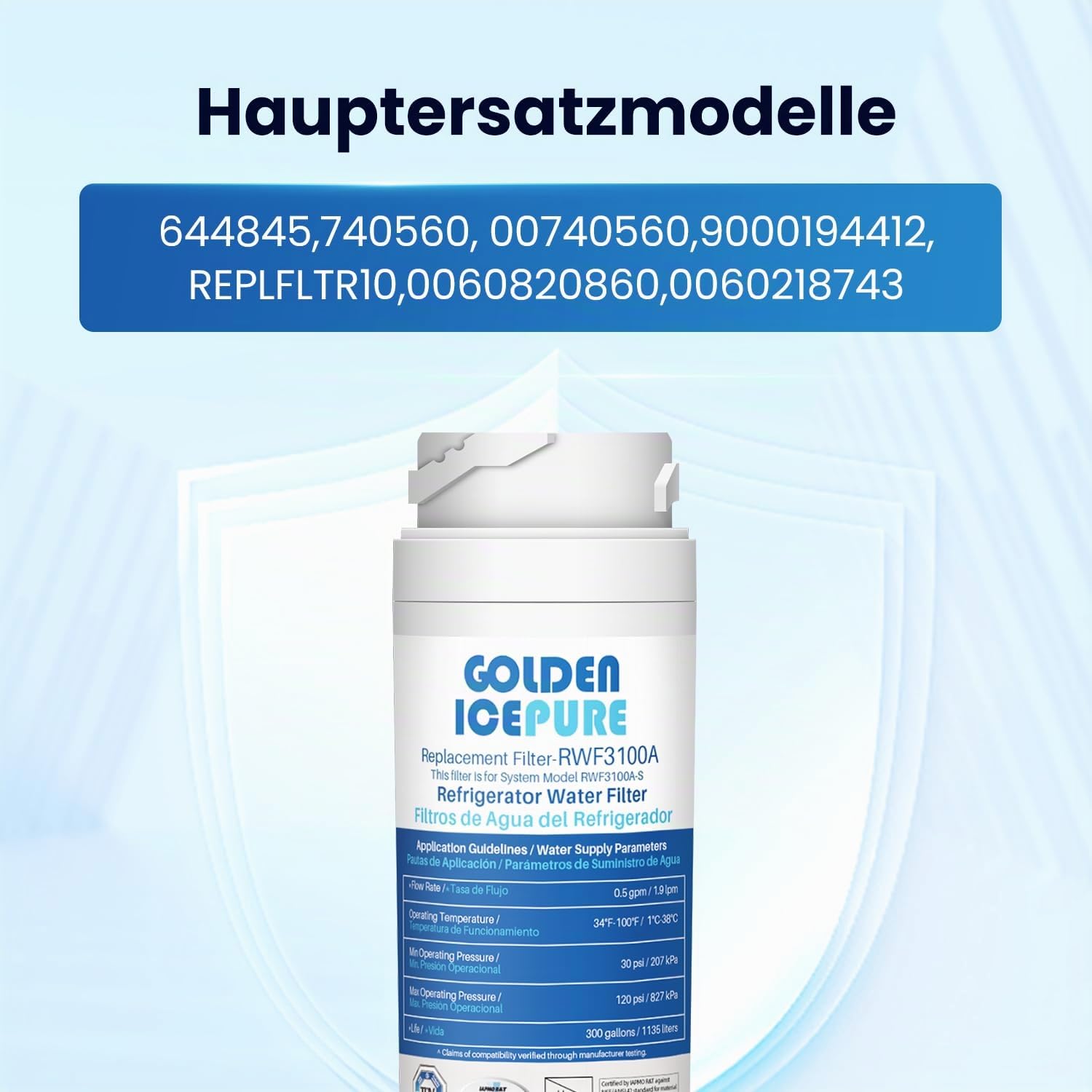 Golden IcePure Refrigerator Water Filters Kühlschrankfilter 2 Stück Bosch