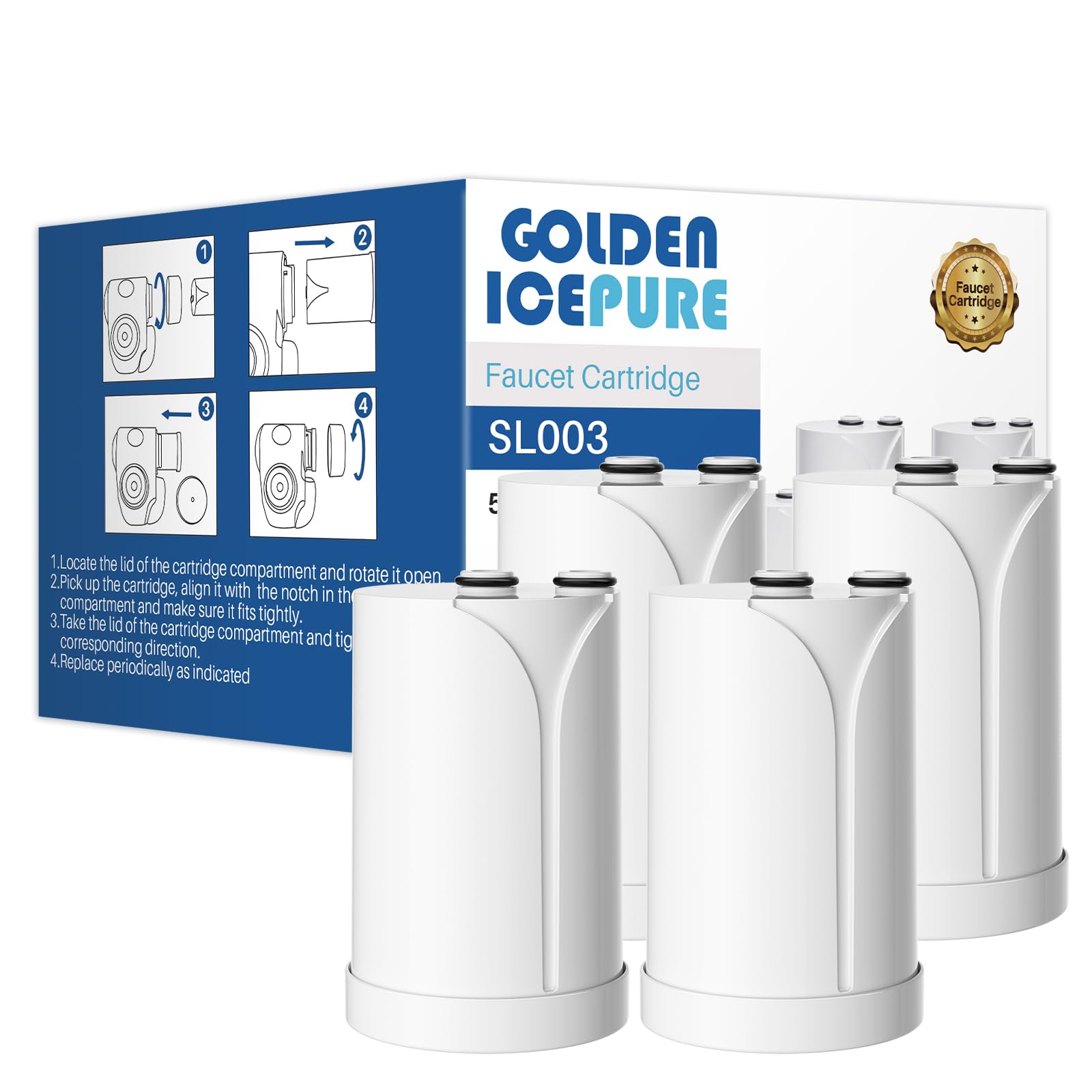 Golden IcePure SL004 Wasserhahnfilter Philips 4er Pack Chlor