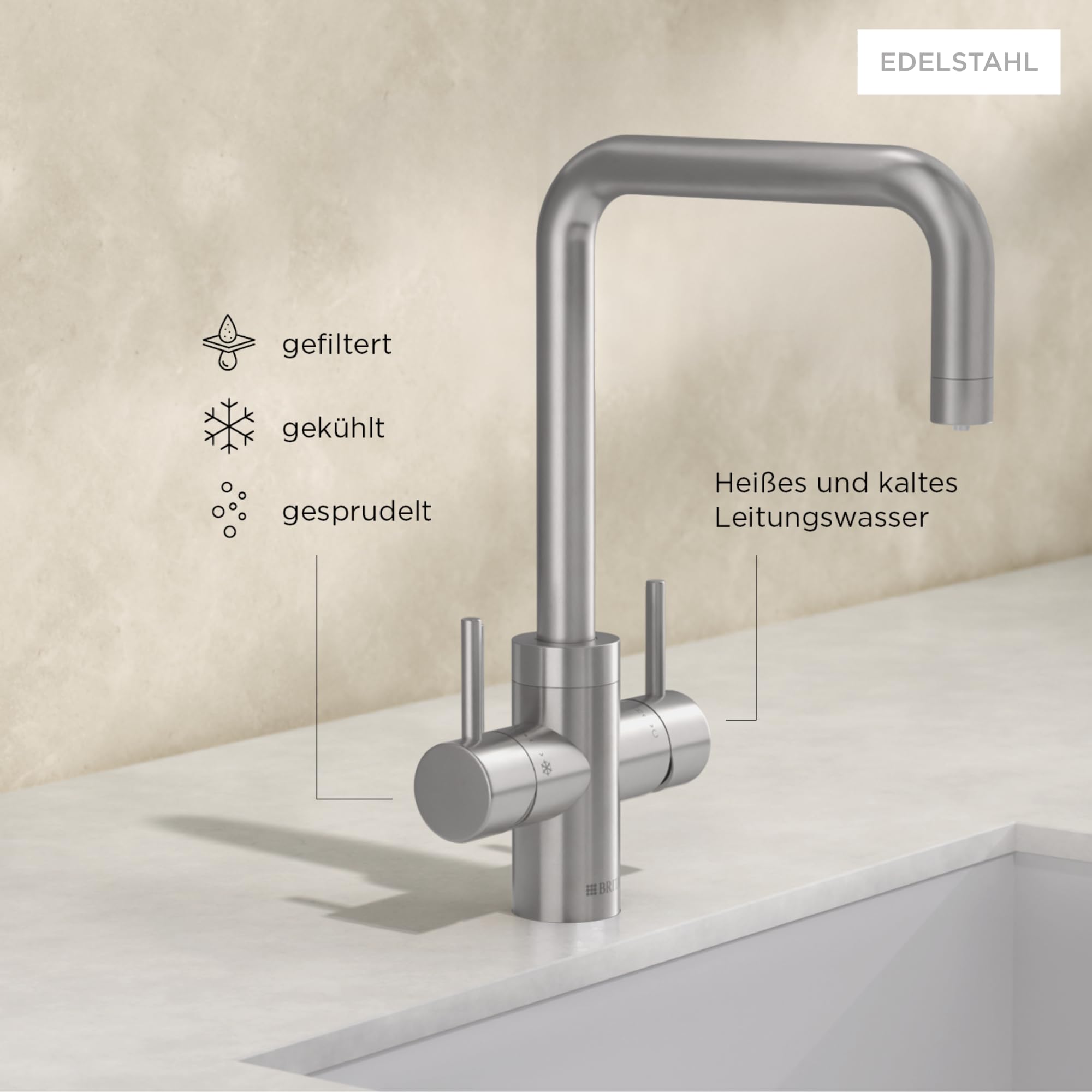 Brita Yource Pro Select Küchenarmatur Edelstahl eckig Set
