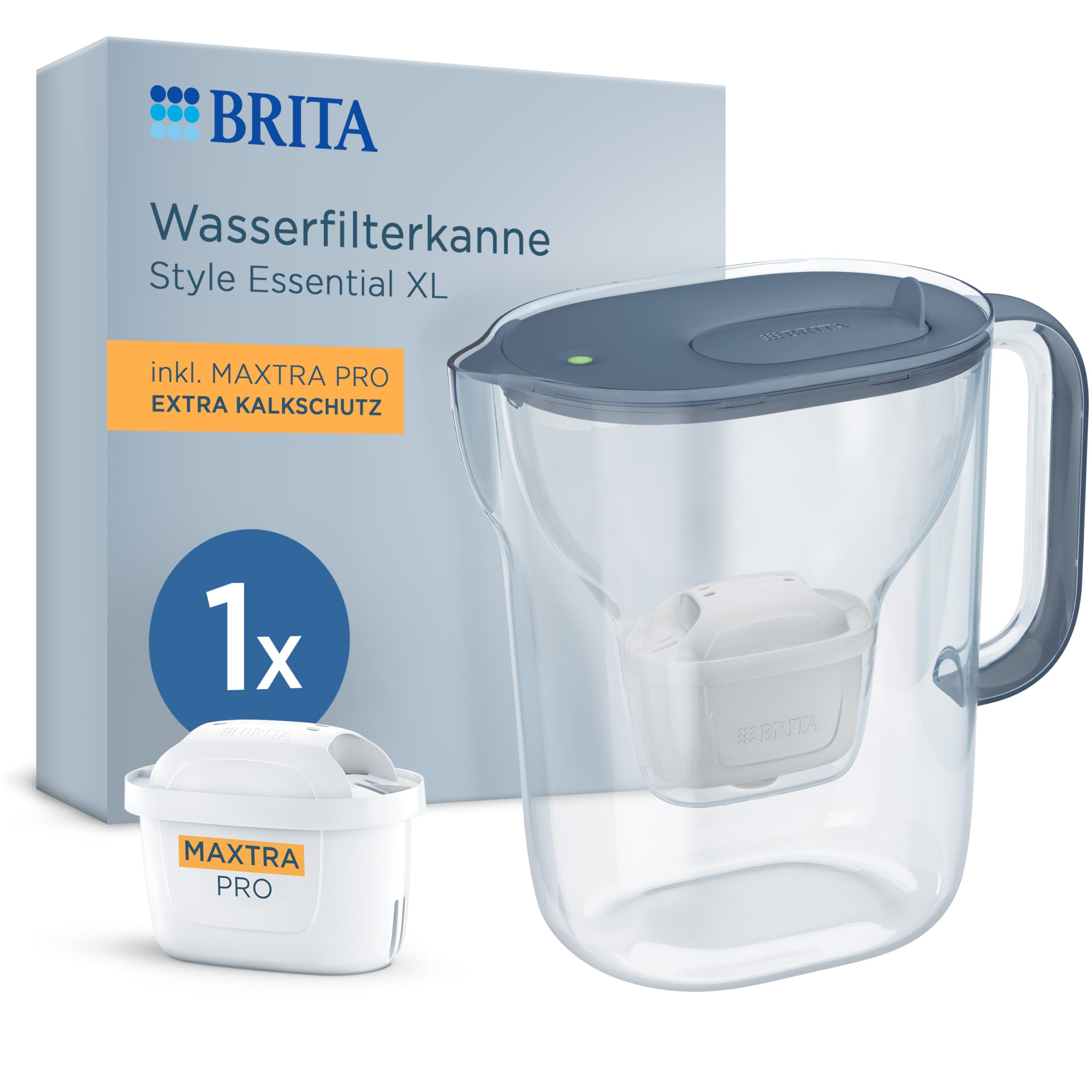 BRITA Style Essential XL Wasserfilterkanne steinblau Extra Kalkschutz