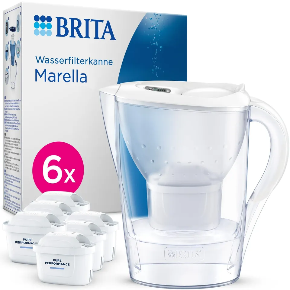 Brita Marella Tischwasserfilter-Kanne mit 6x Pure Performance Chlor-Filter