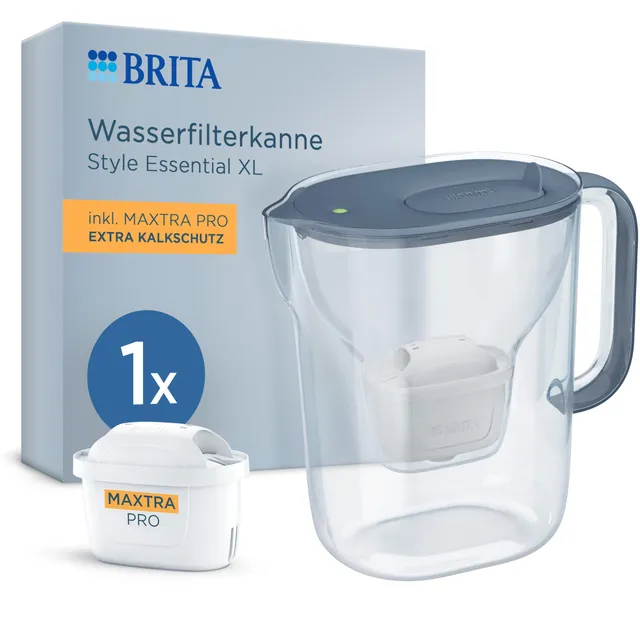 BRITA Style Essential XL Wasserfilterkanne steinblau Extra Kalkschutz