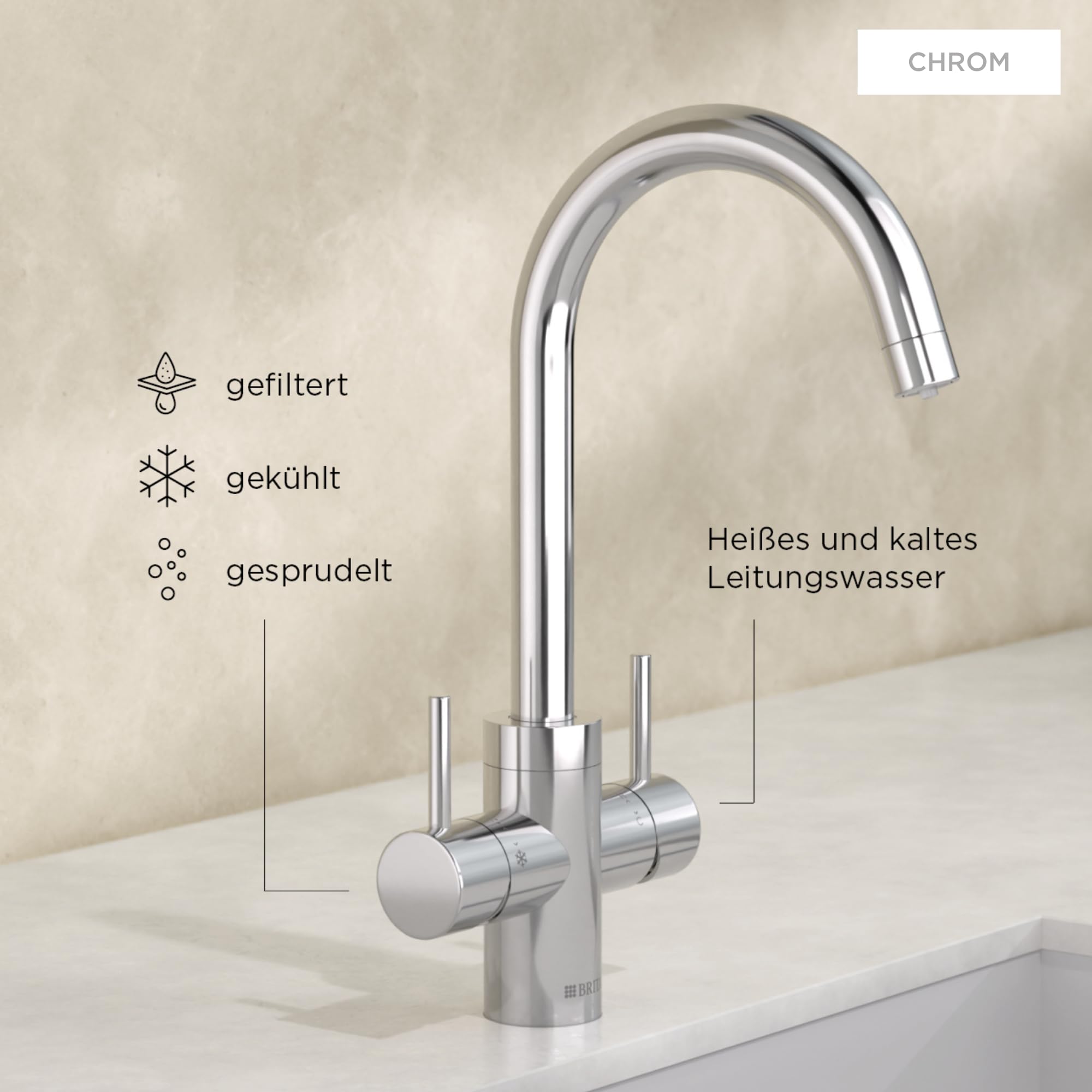 BRITA YOURCE pro select Küchenarmatur rund Chrom CO2 Set