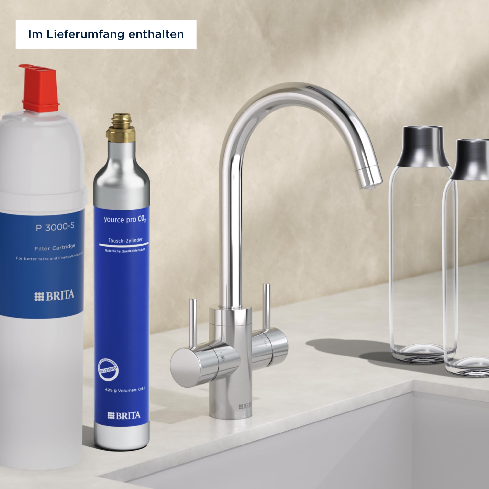 BRITA YOURCE pro select Küchenarmatur rund Chrom CO2 Set