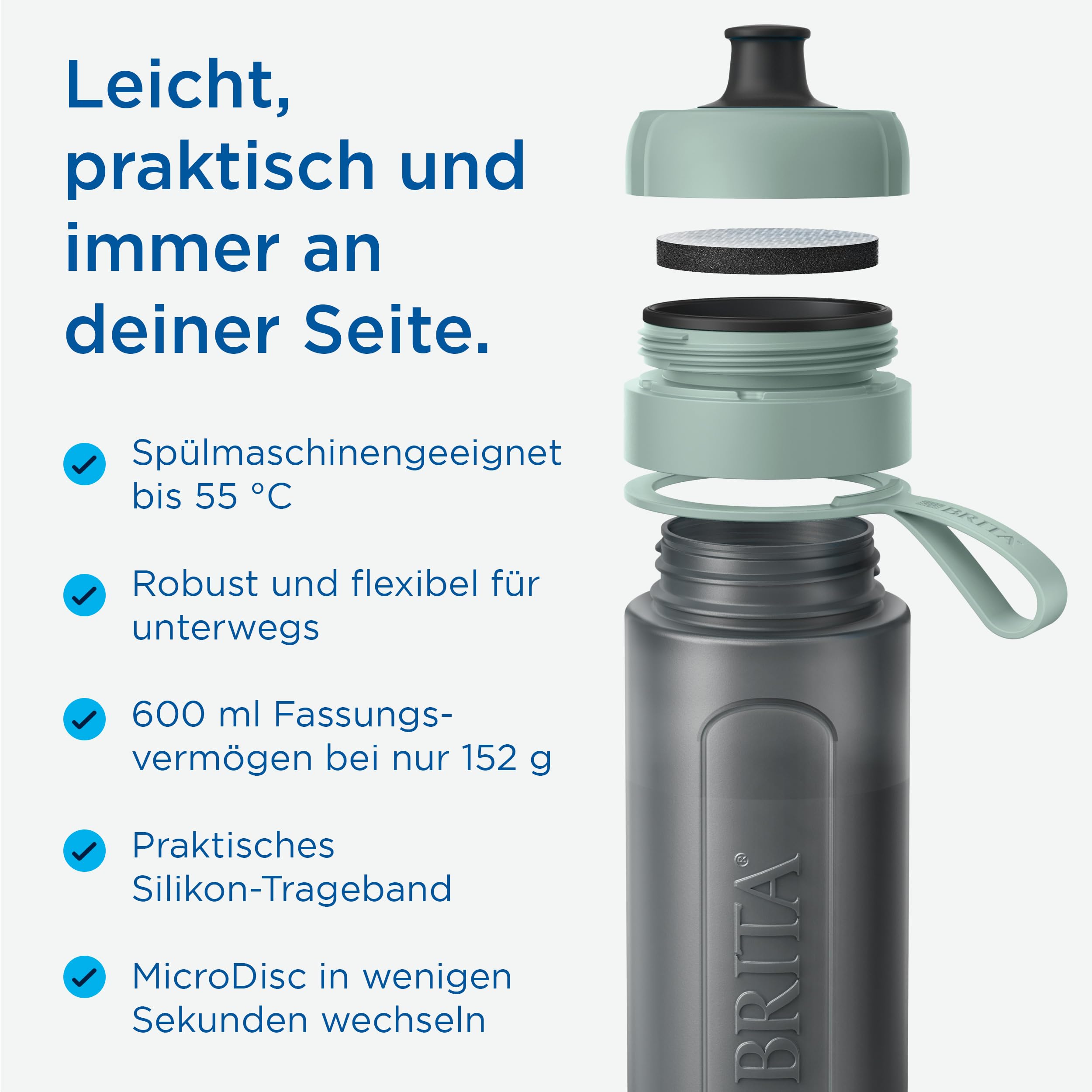 Brita MicroDisc Model Active Trinkflasche 600ml mit Chlor-Filter